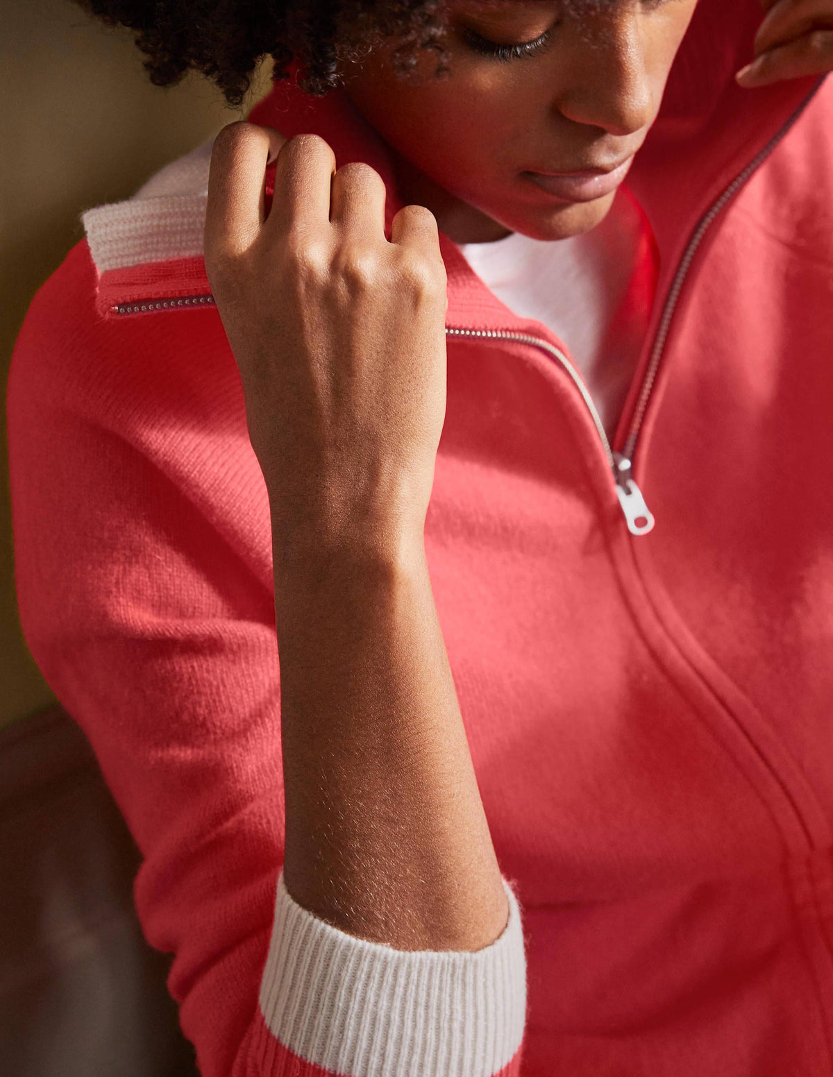 Collared Zip-up Cardigan-Cherry Red - Image 2
