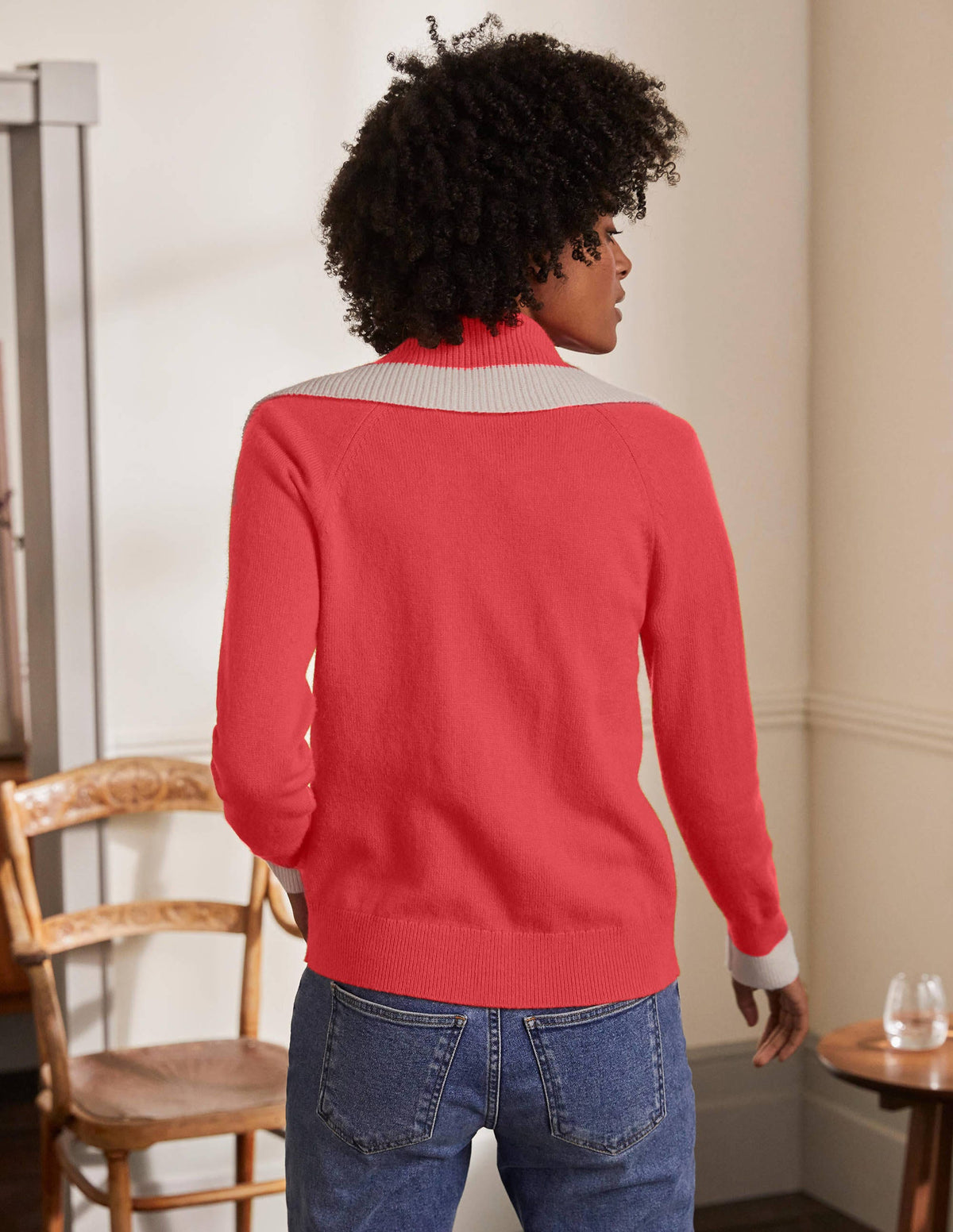 Collared Zip-up Cardigan-Cherry Red - Image 3