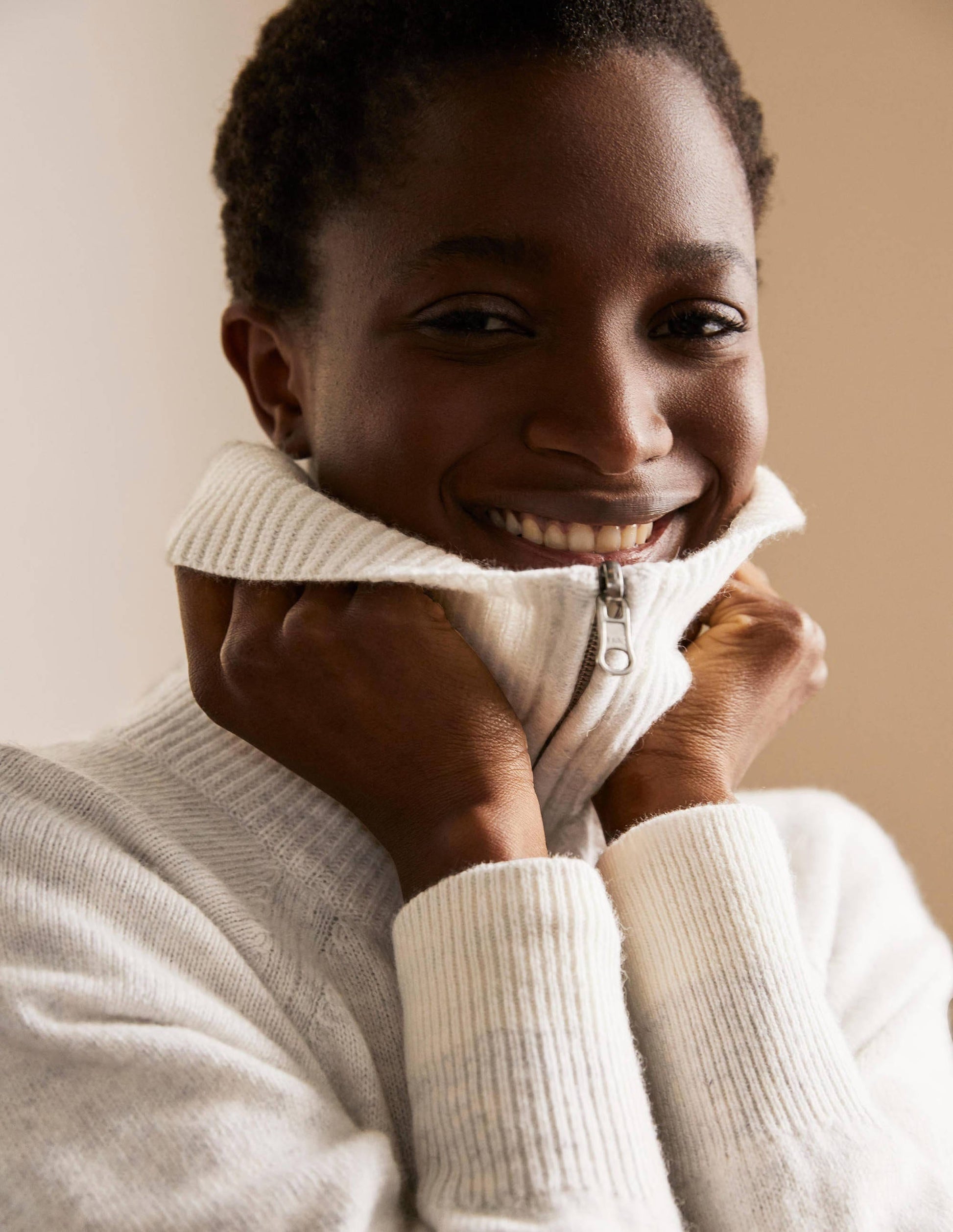 Collared Zip-up Cardigan-Silver Melange-4
