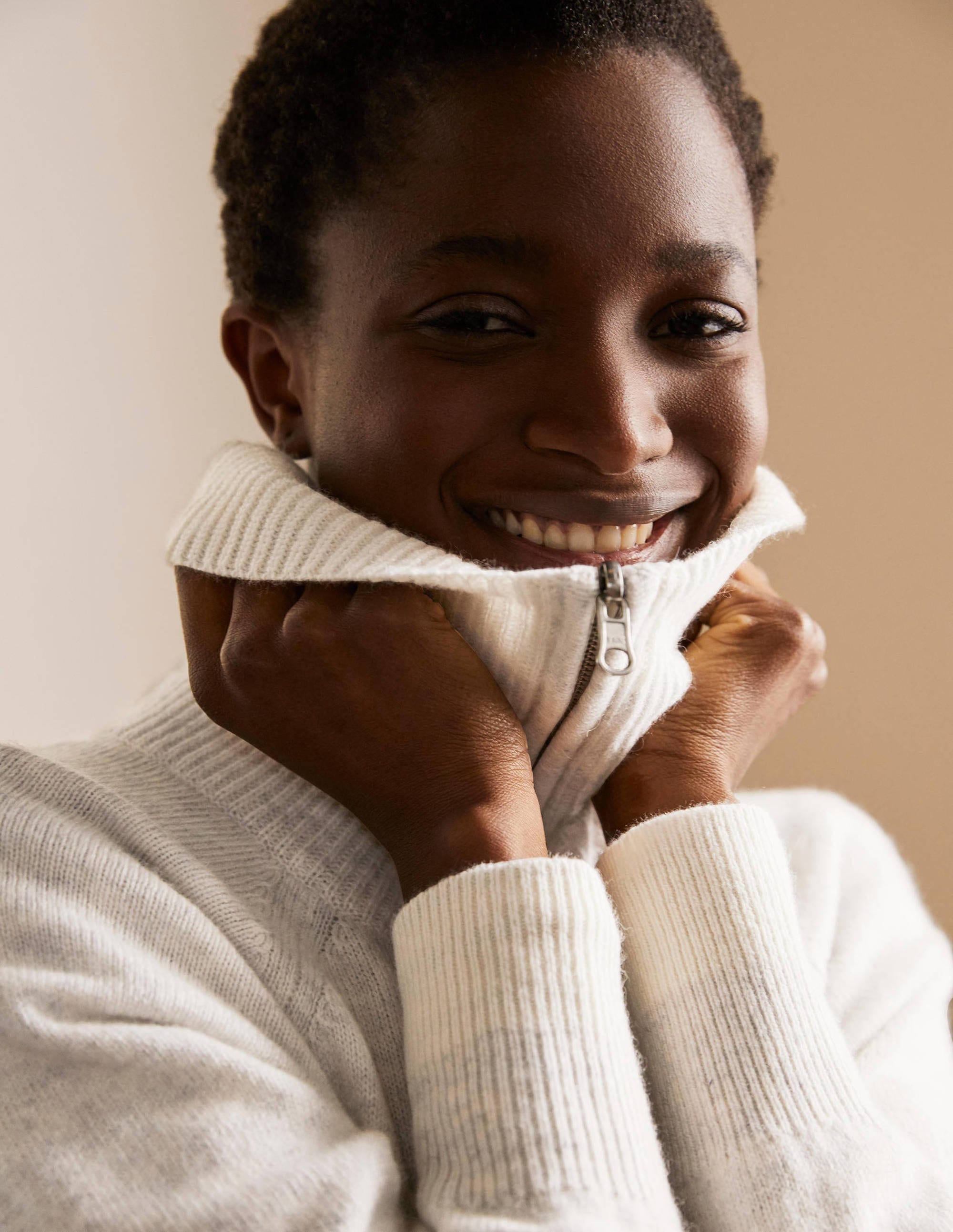 Collared Zip-up Cardigan-Silver Melange - Image 4