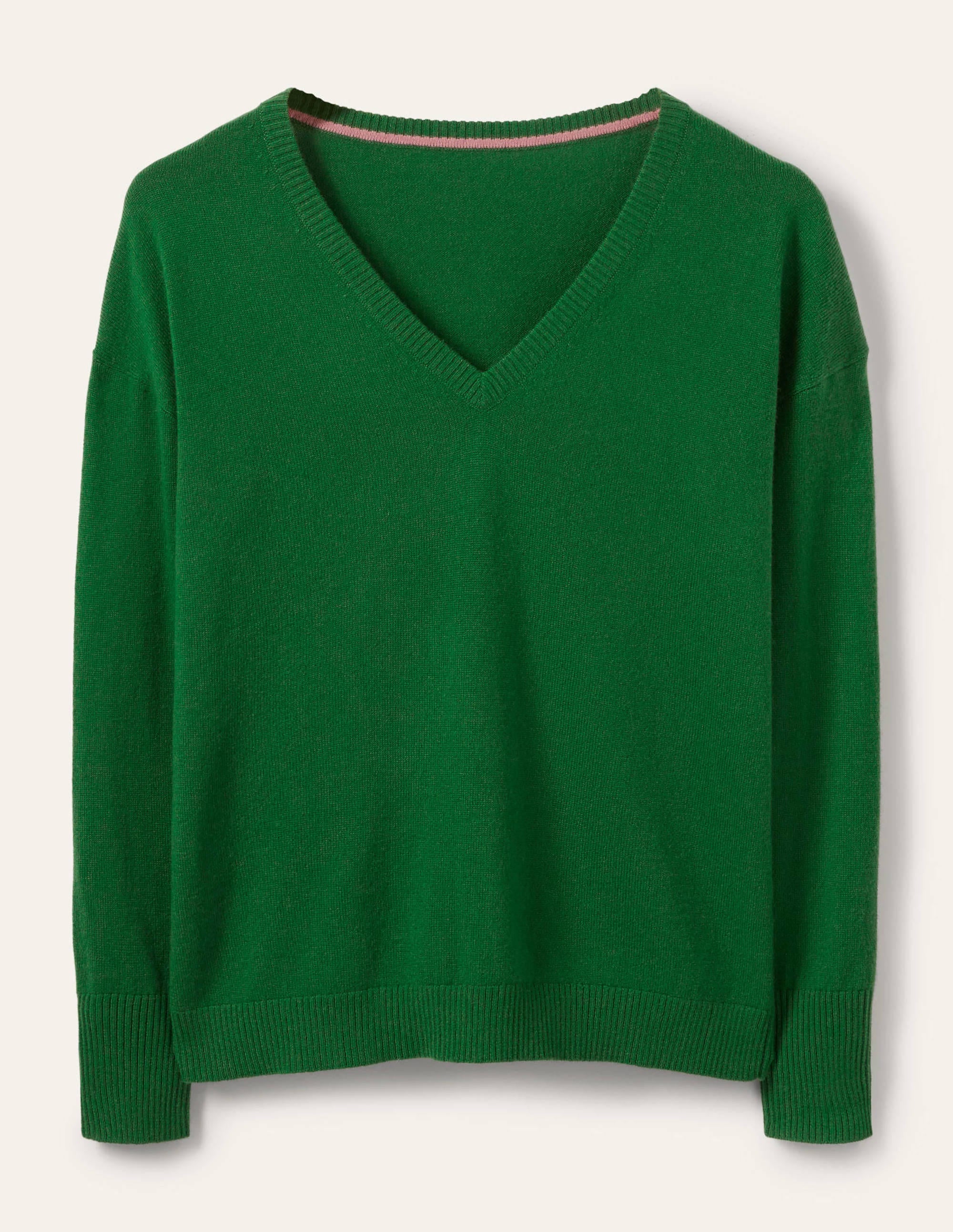 Cashmere V-neck Relaxed Jumper-Emerald Green - Image 5