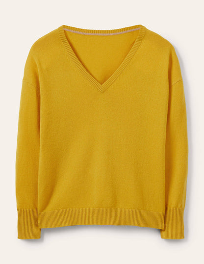 Cashmere V-neck Relaxed Jumper-Citrine Yellow-5