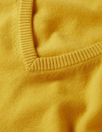 Cashmere V-neck Relaxed Jumper-Citrine Yellow-6