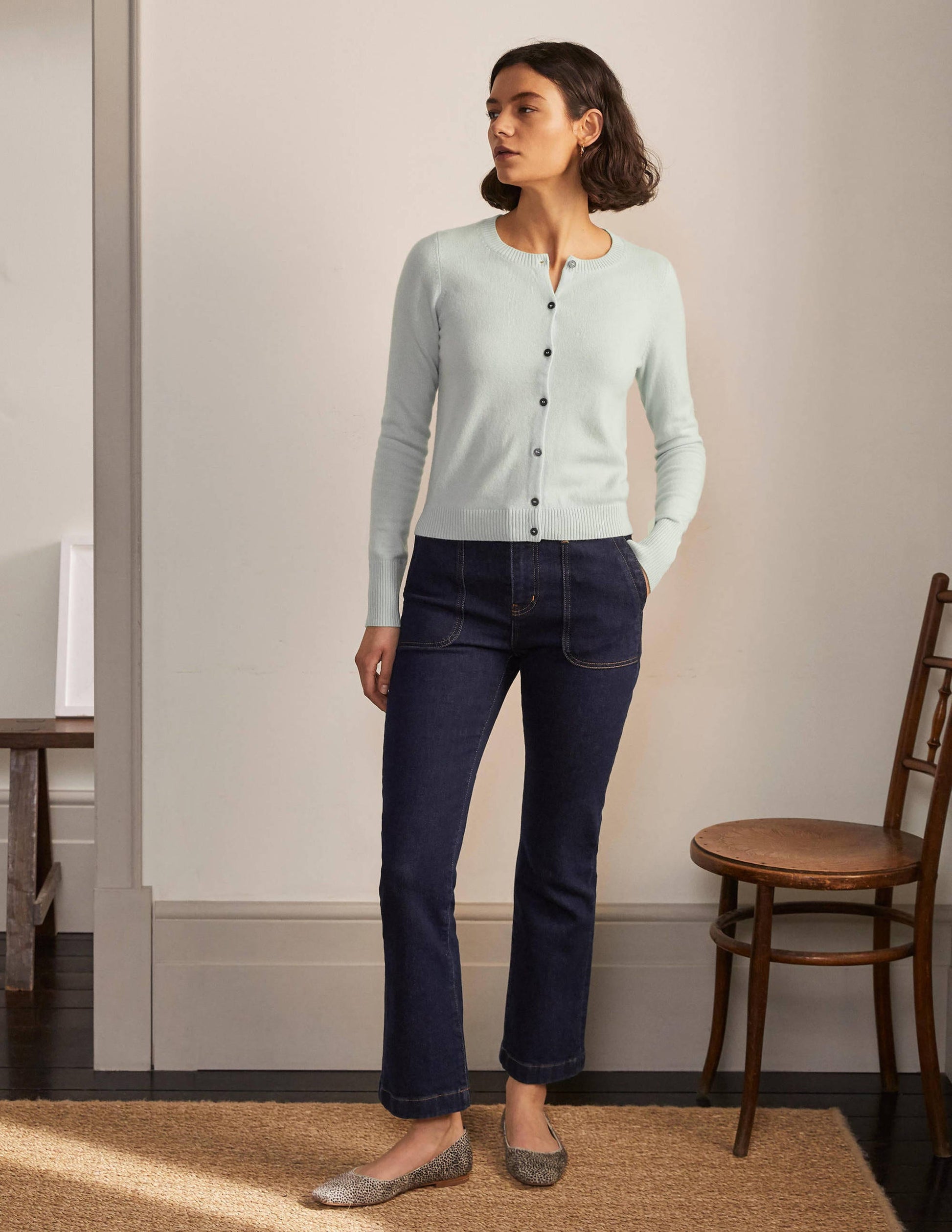 Cashmere Cropped Cardigan-Mint Blue-2