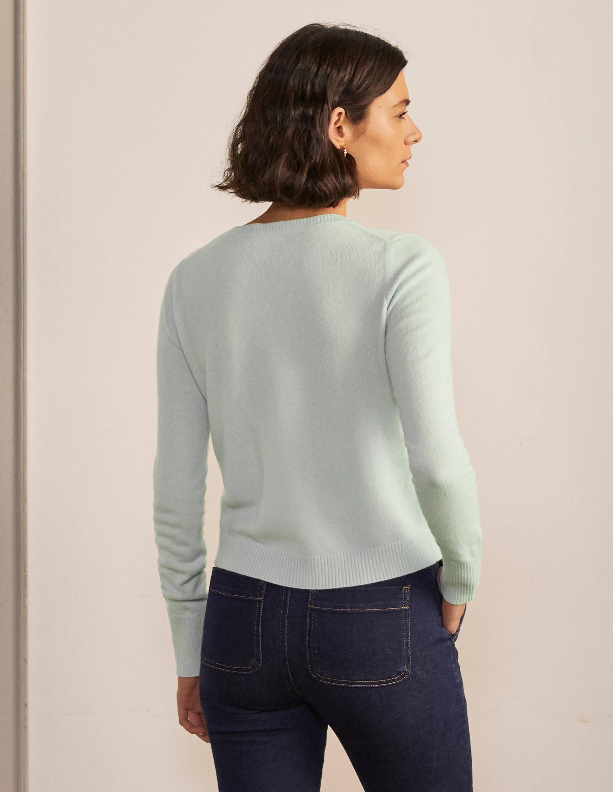 Cashmere Cropped Cardigan-Mint Blue - Image 3