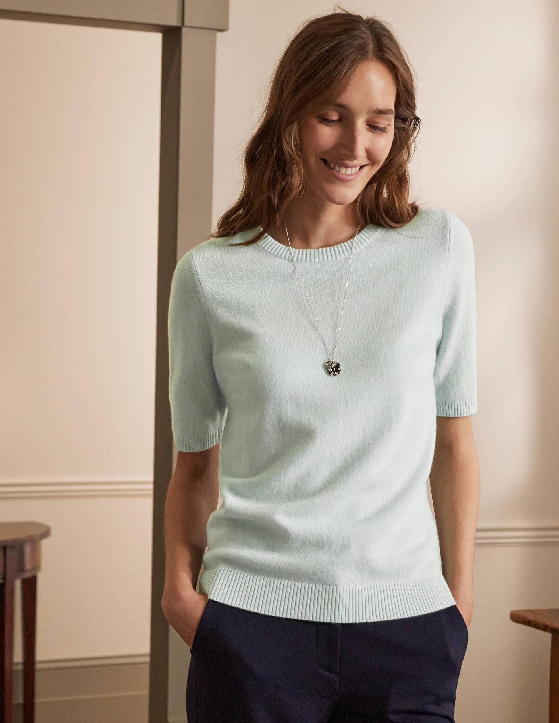Cashmere Knitted Top-Aquamarine Blue-1
