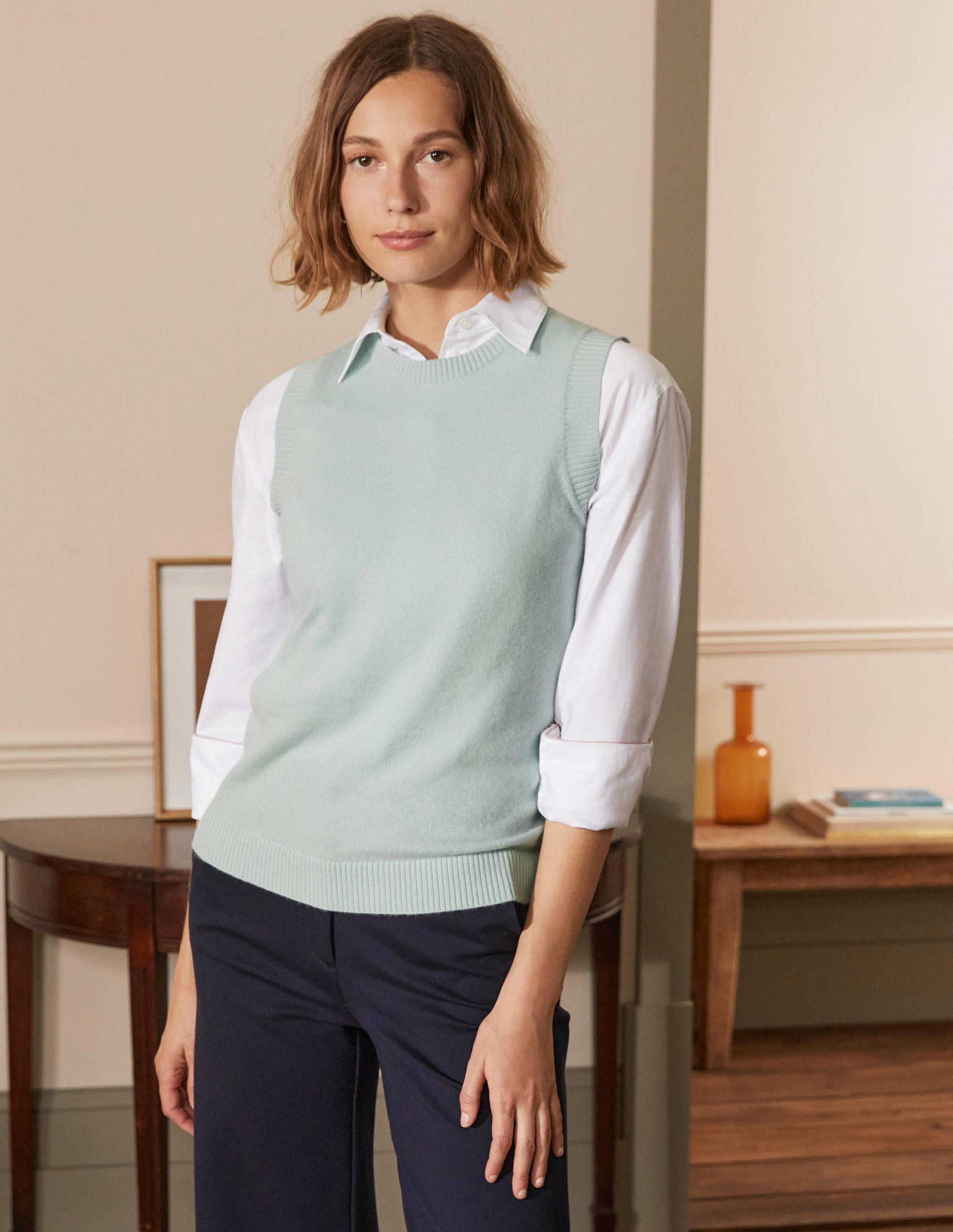 Cashmere Knitted Tank Top-Mint Blue - Image 1