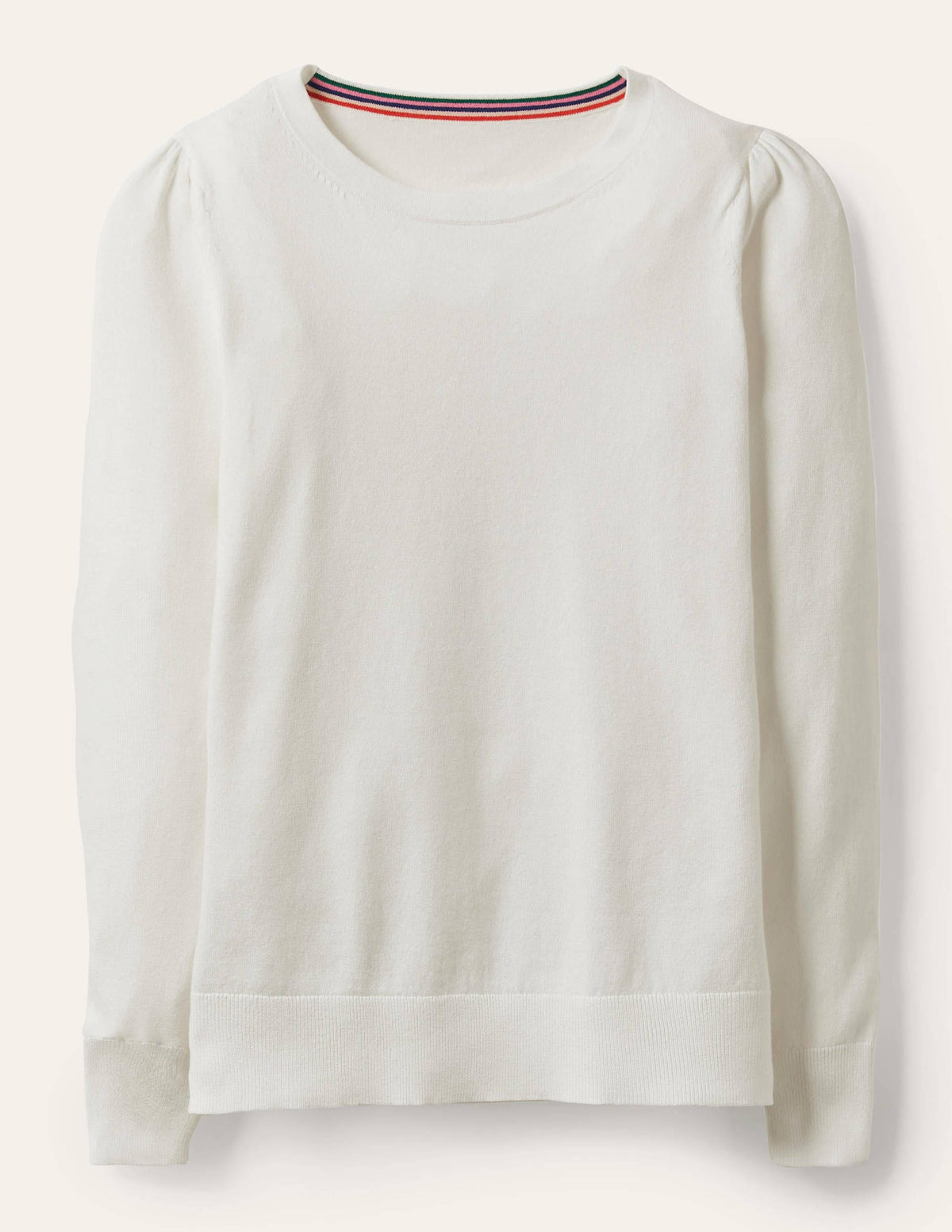 Cotton Crew Neck Jumper-Ivory - Image 5