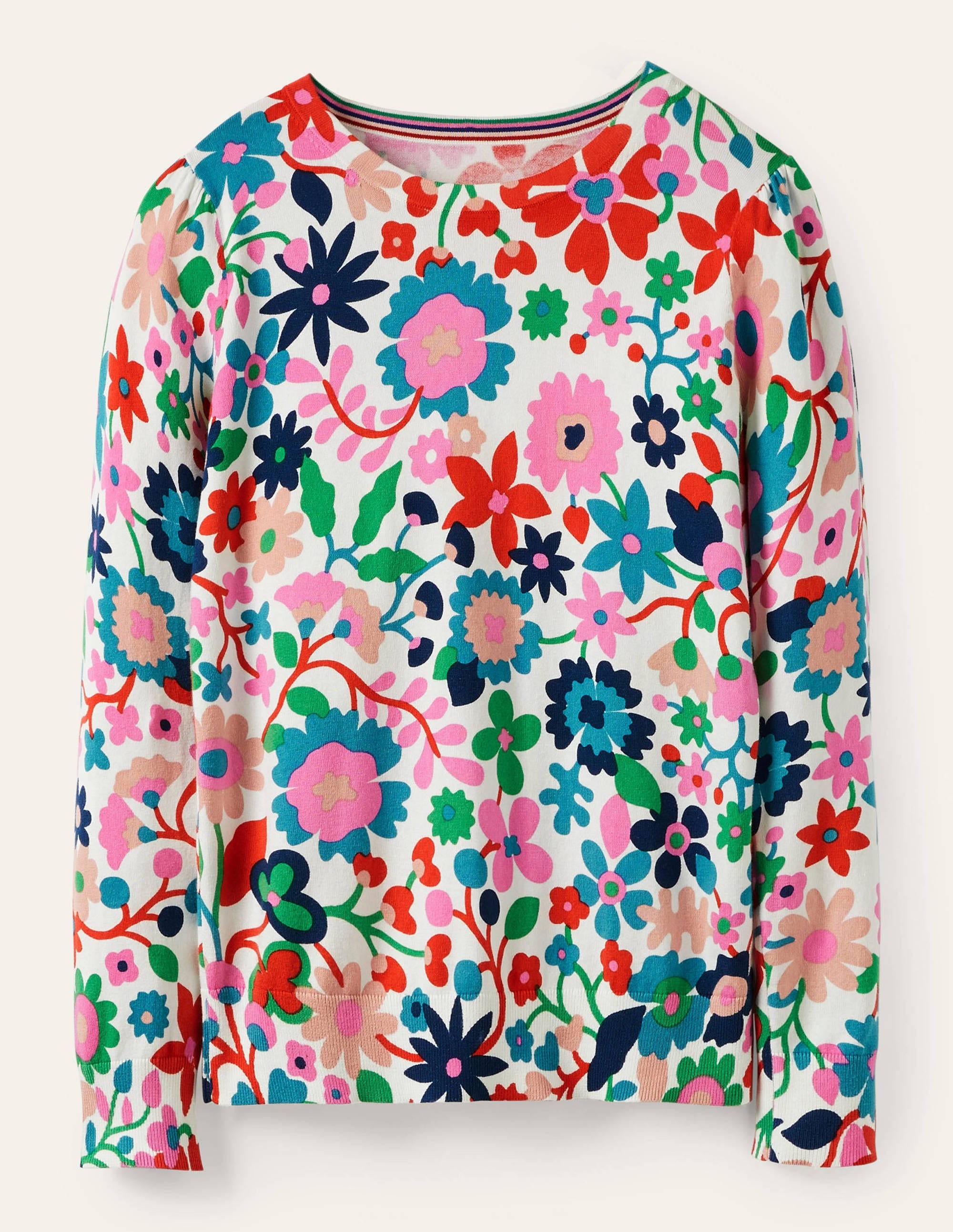 Cotton Crew Neck Jumper-Ivory, Prairie Floral - Image 5