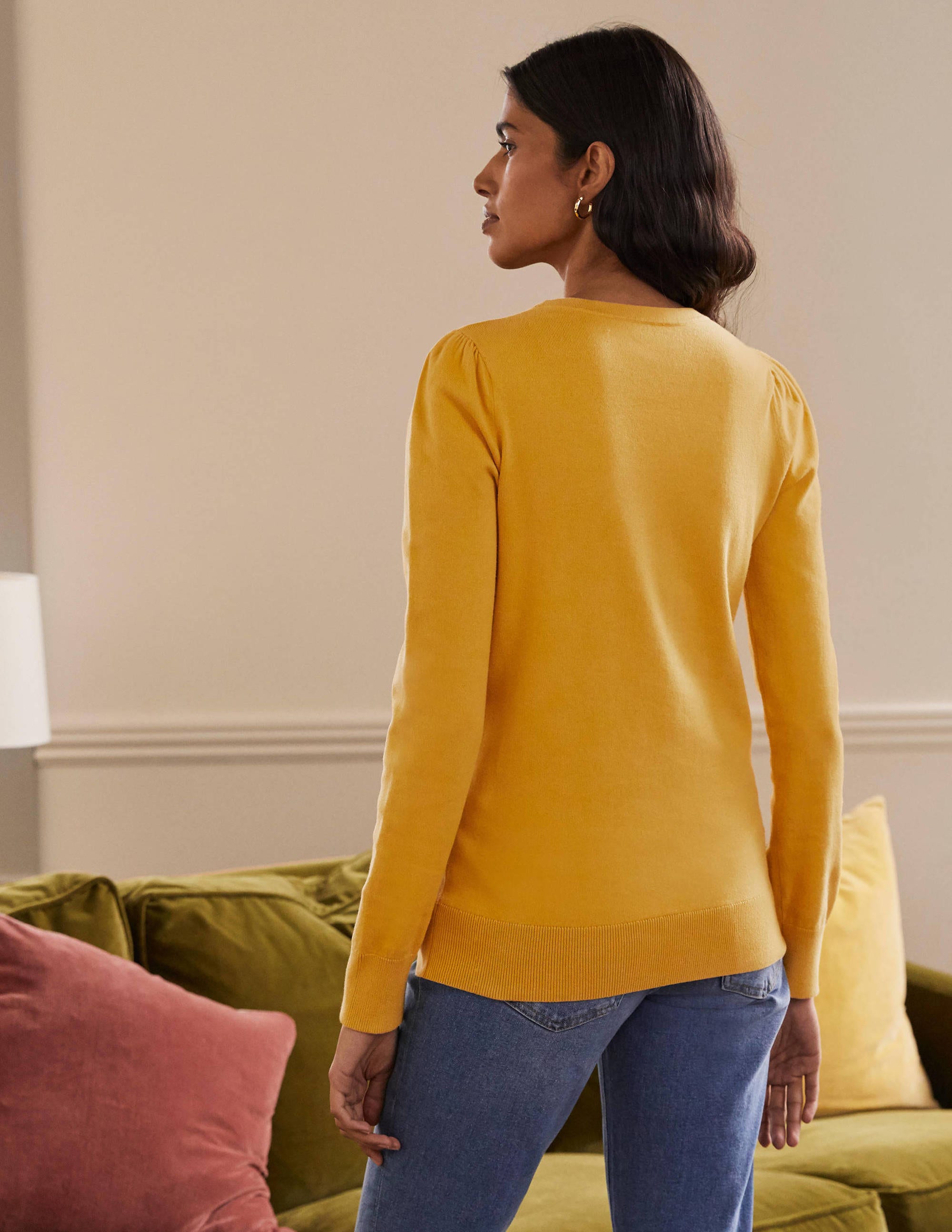 Cotton Crew Neck Jumper-Honey Gold - Image 3