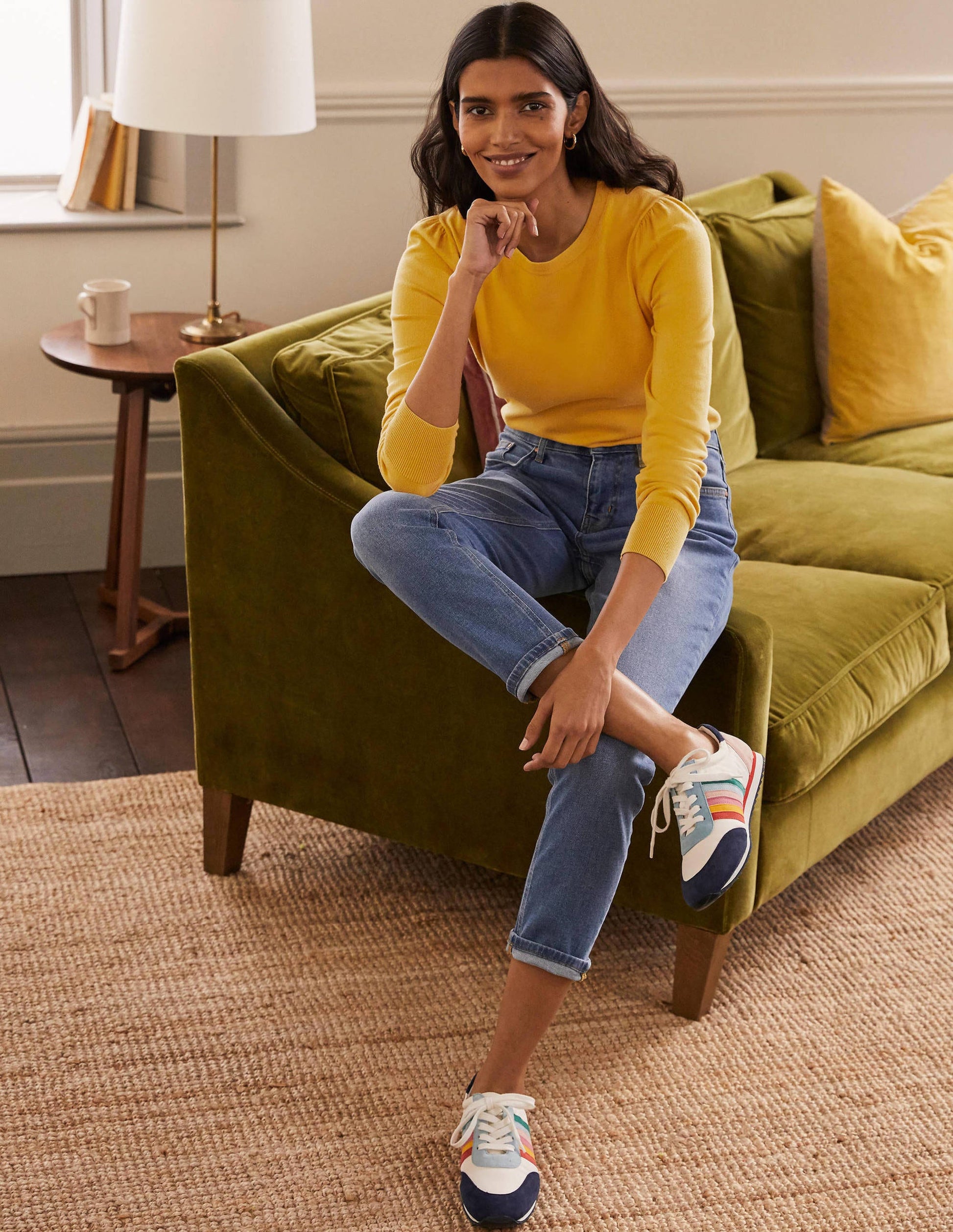 Cotton Crew Neck Jumper-Honey Gold-4