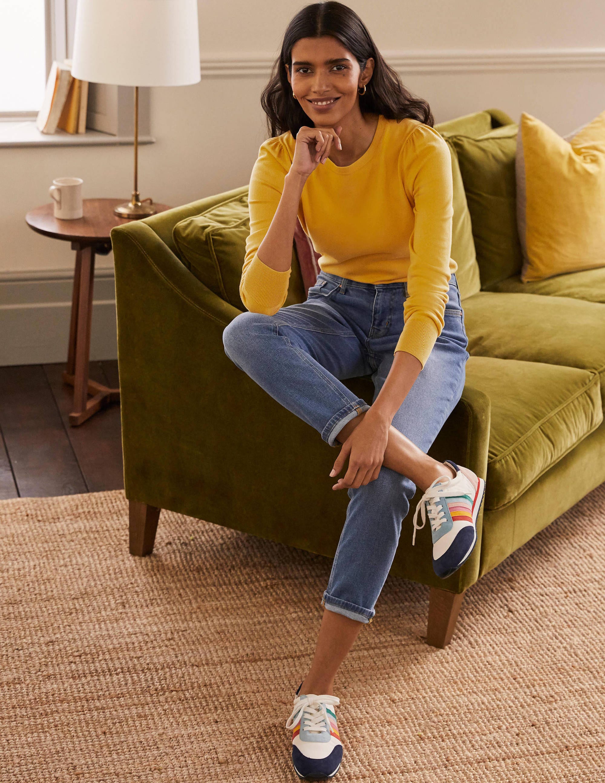 Cotton Crew Neck Jumper-Honey Gold - Image 4