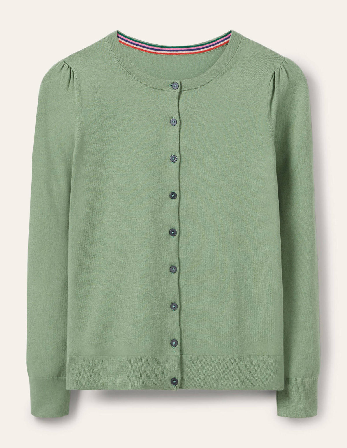 Cotton Crew Neck Cardigan-Duck Egg - Image 5
