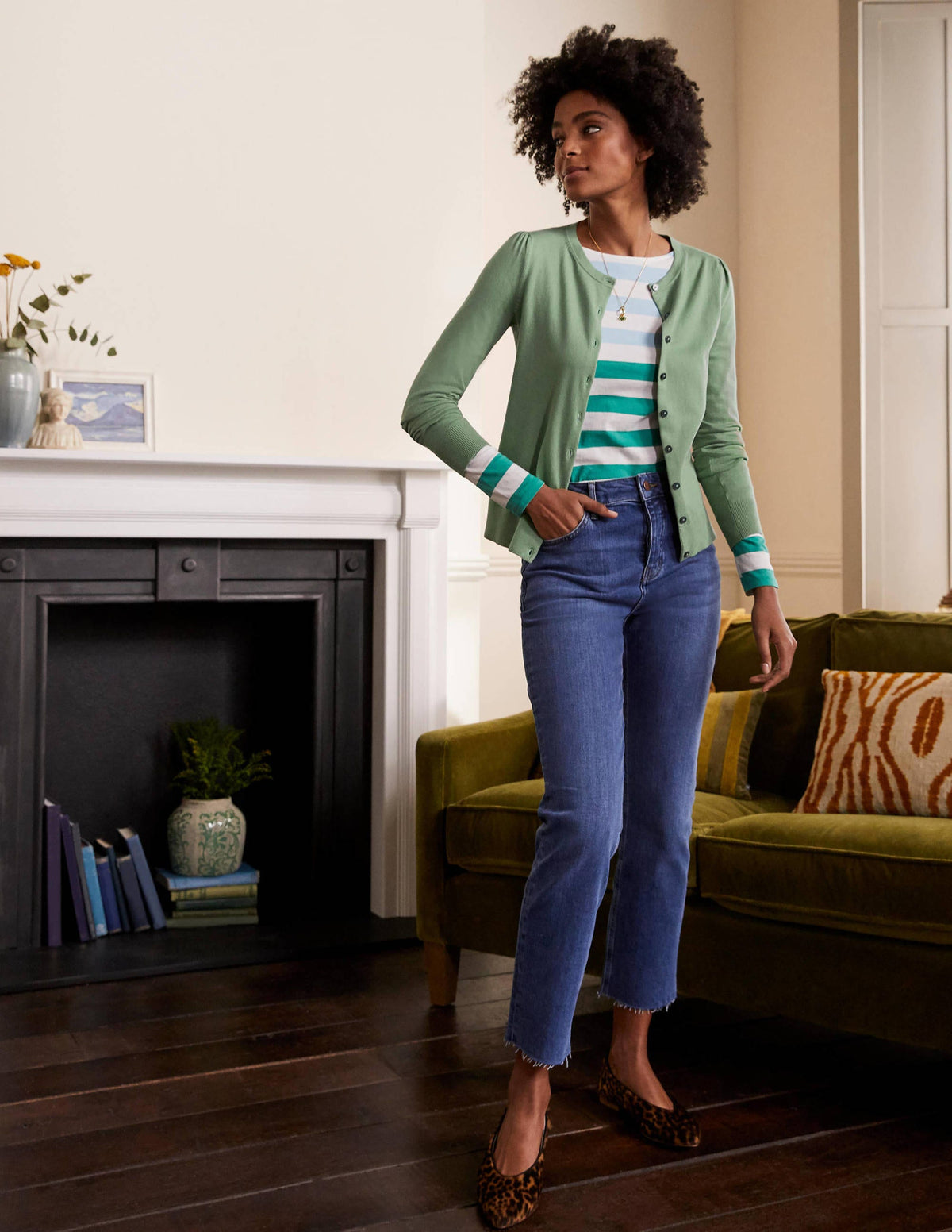 Cotton Crew Neck Cardigan-Duck Egg - Image 4