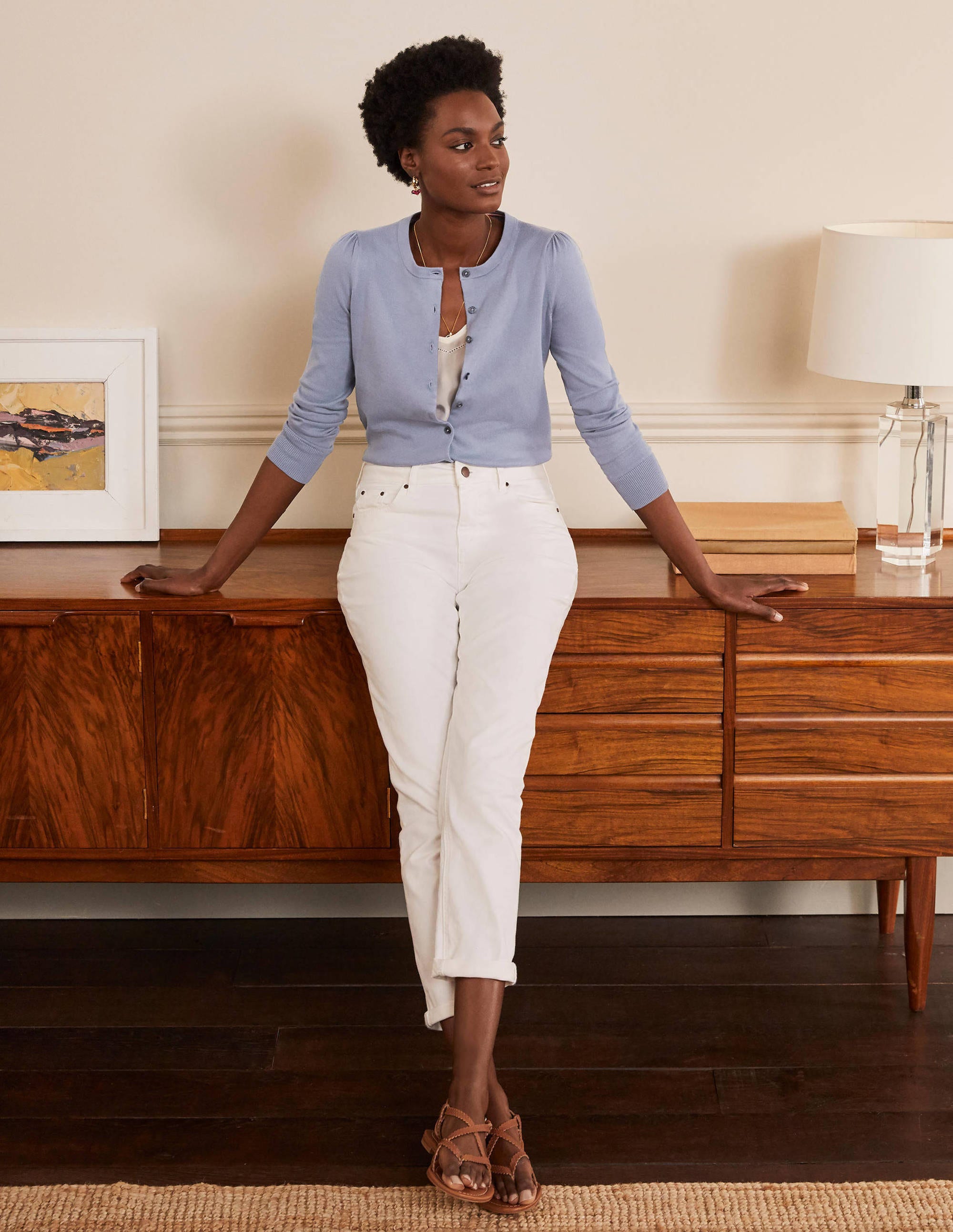 Cotton Crew Neck Cardigan-River - Image 4