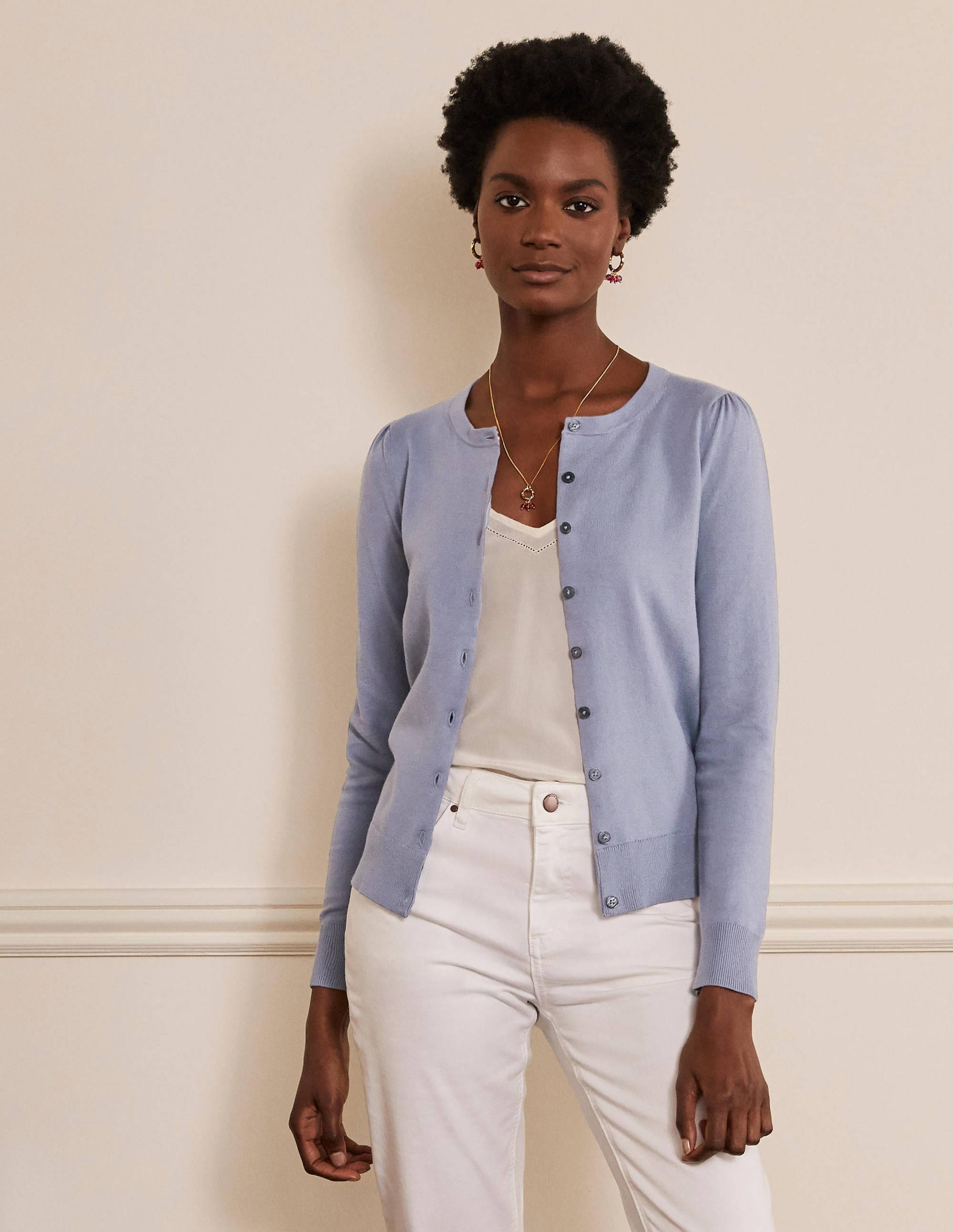 Cotton Crew Neck Cardigan-River - Image 5