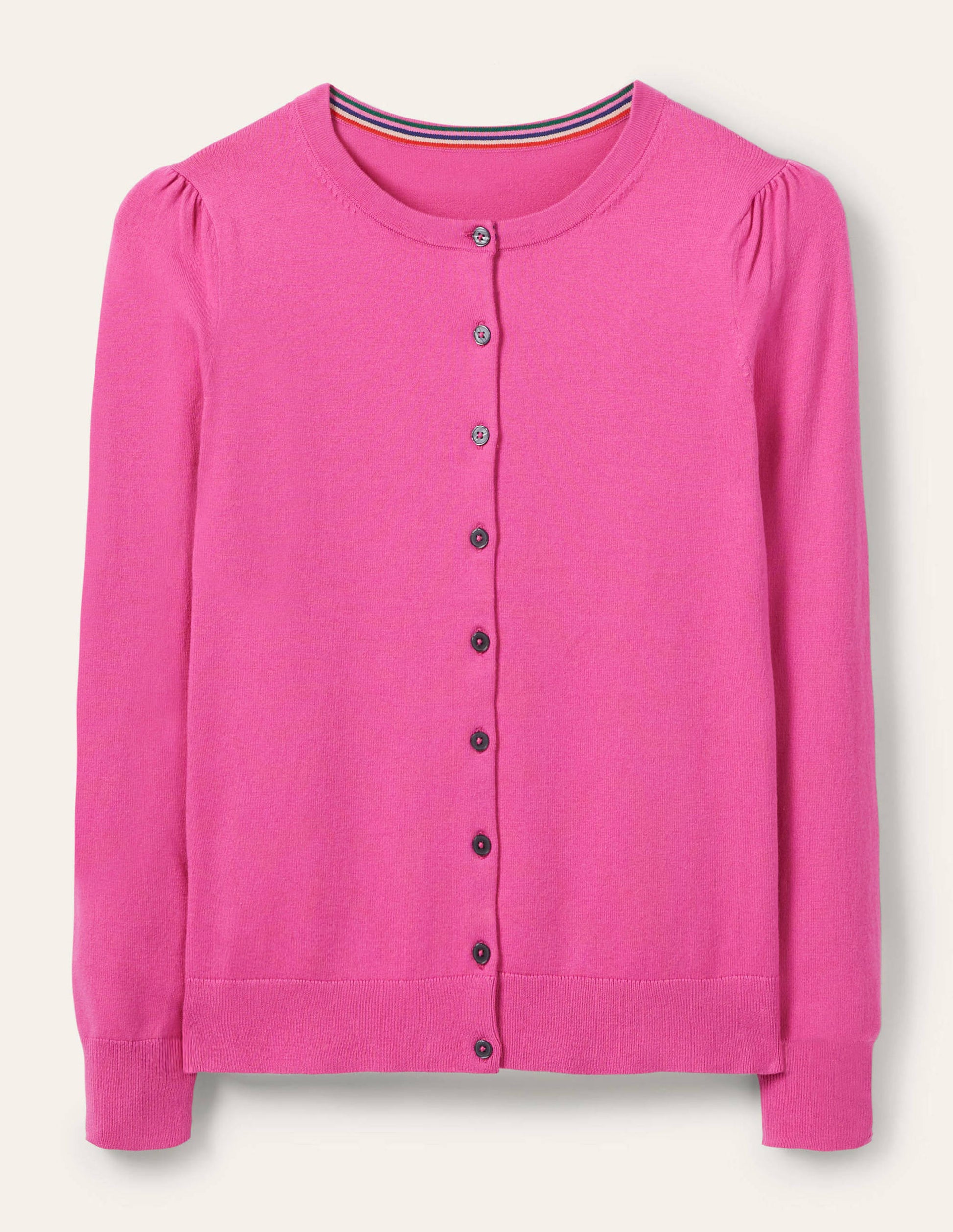 Cotton Crew Neck Cardigan-Candy Pink-5