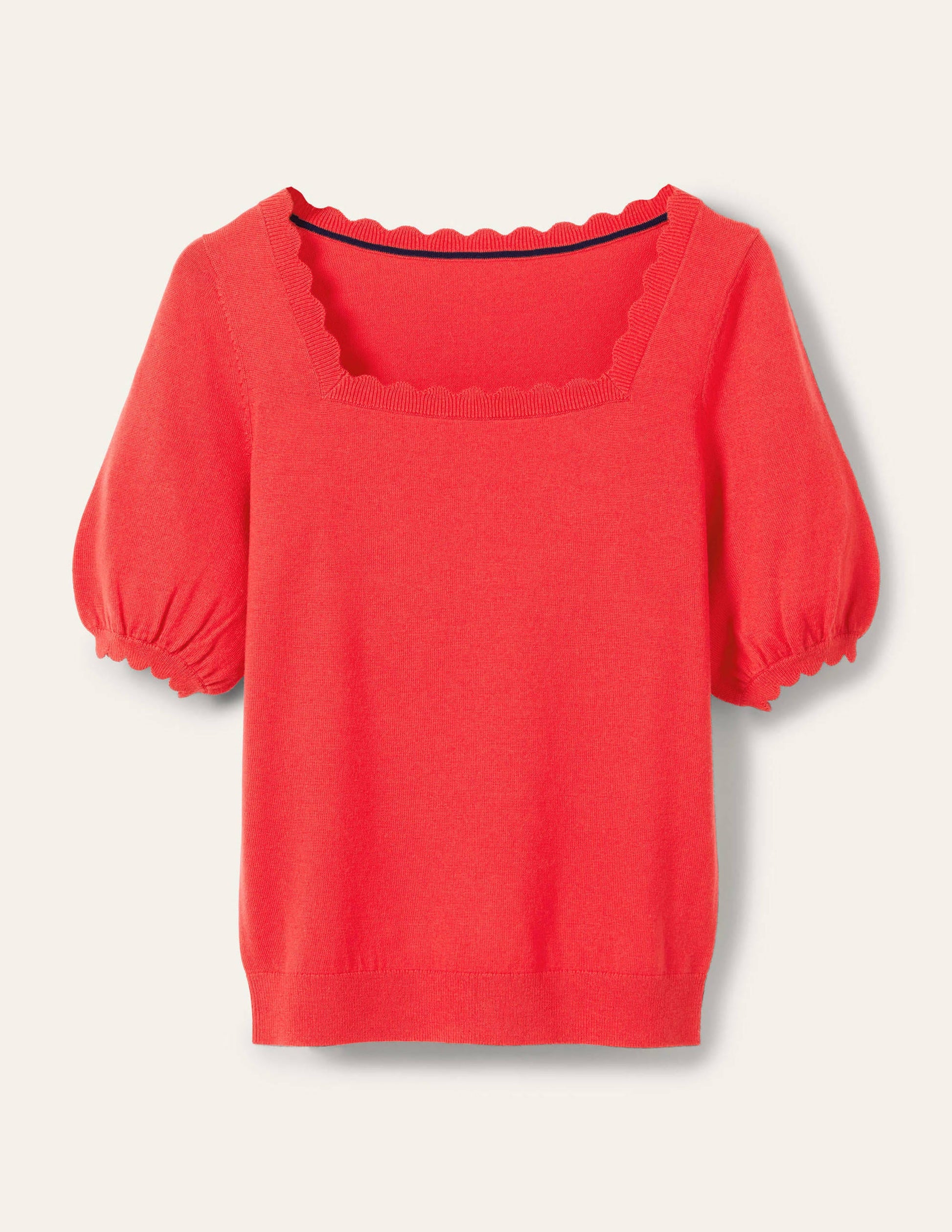 Merino Scallop Knitted Top-Cherry Red-5
