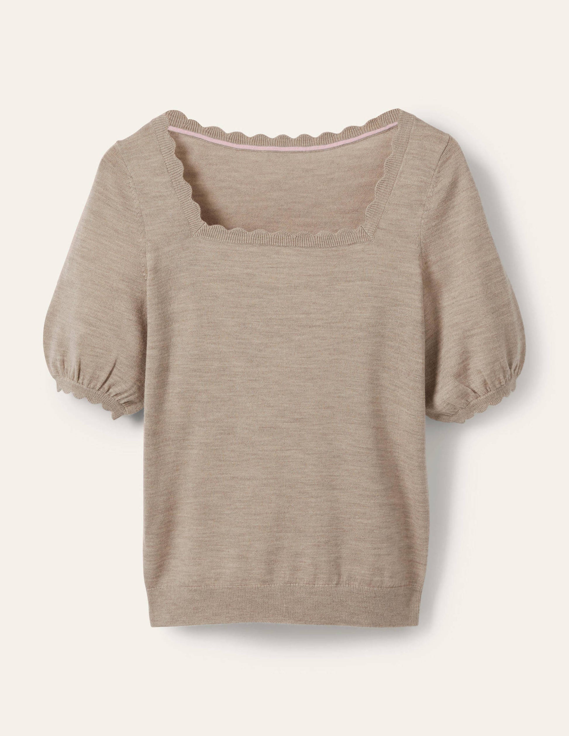 Merino Scallop Knitted Top-Mink Melange-5