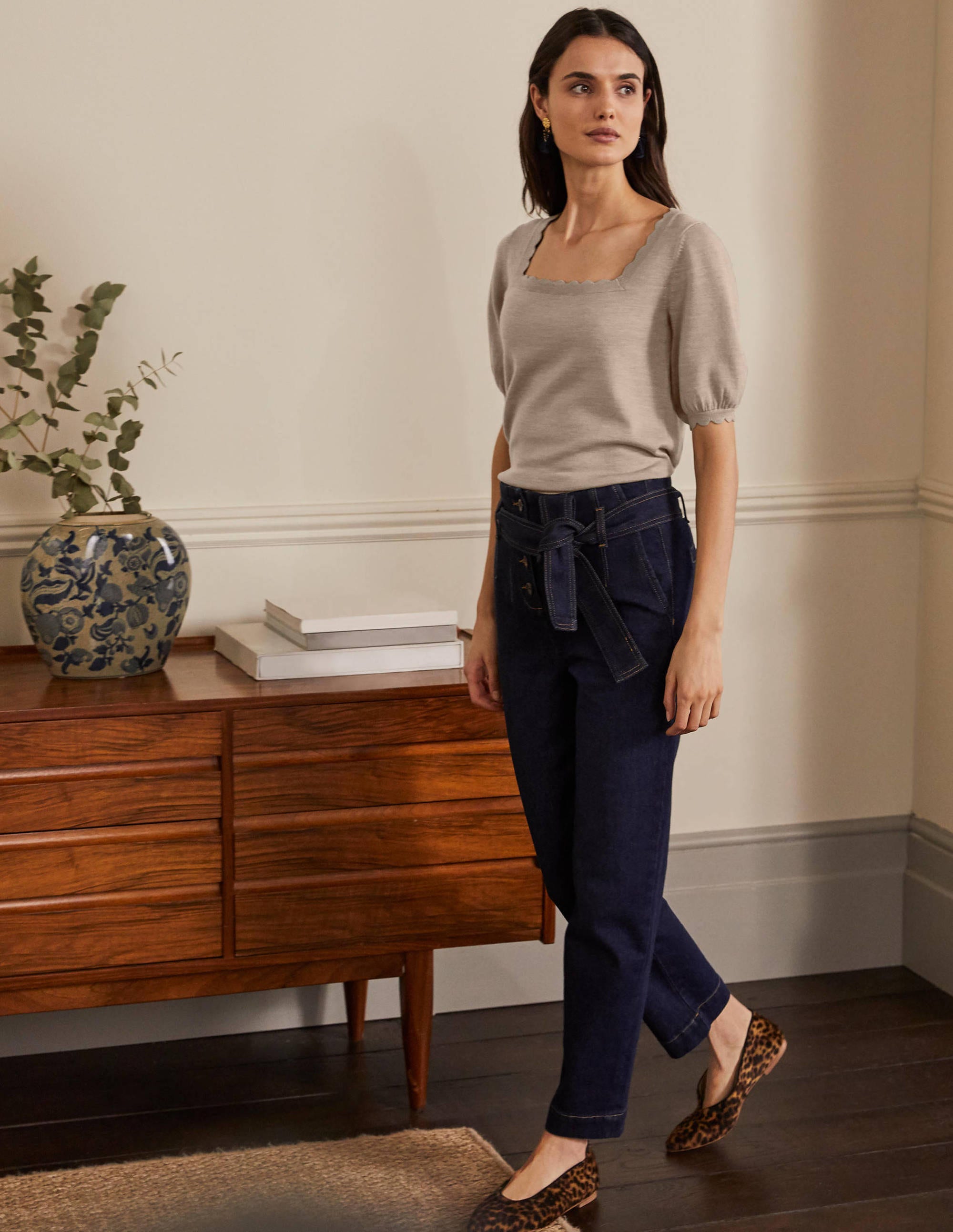 Merino Scallop Knitted Top-Mink Melange - Image 4