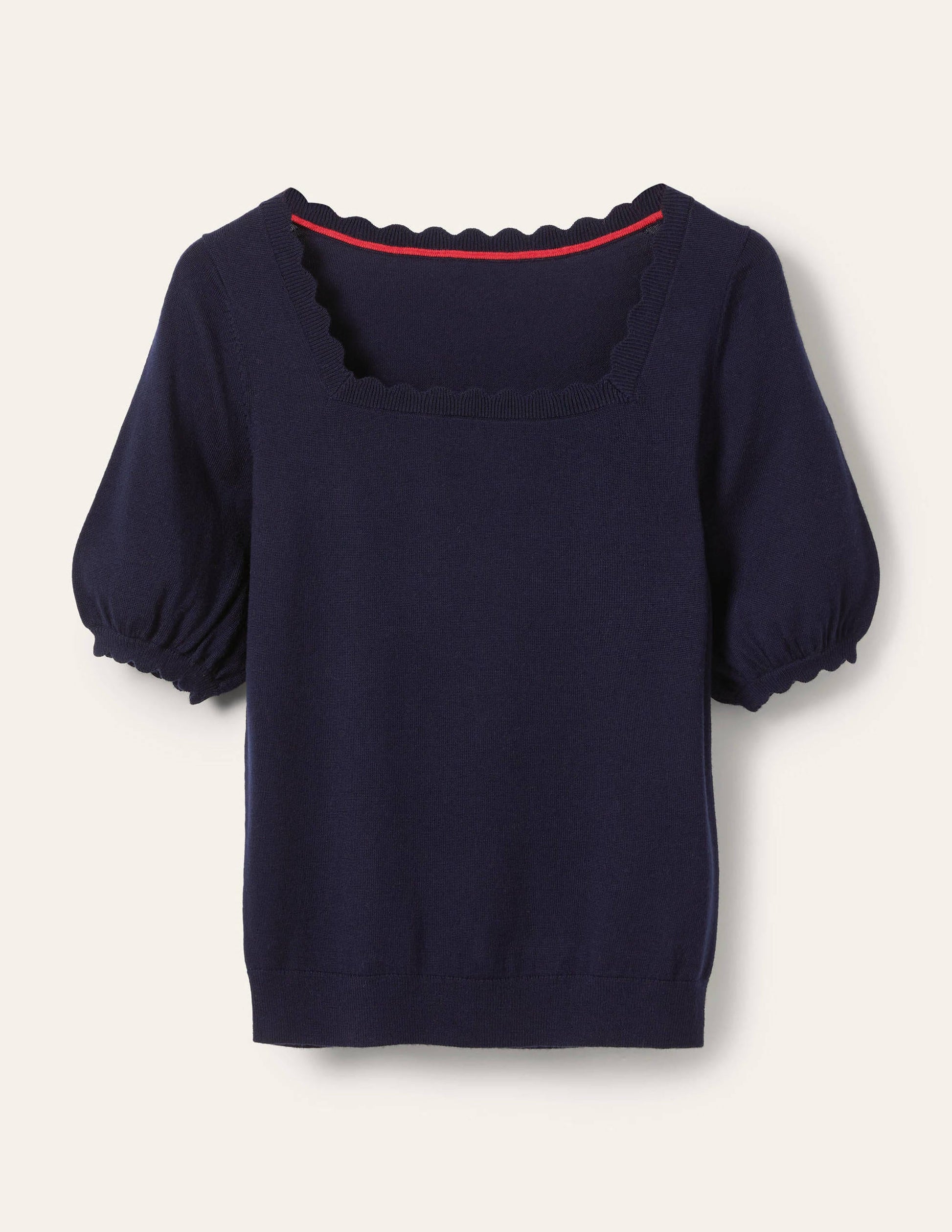 Merino Scallop Knitted Top-Navy-5
