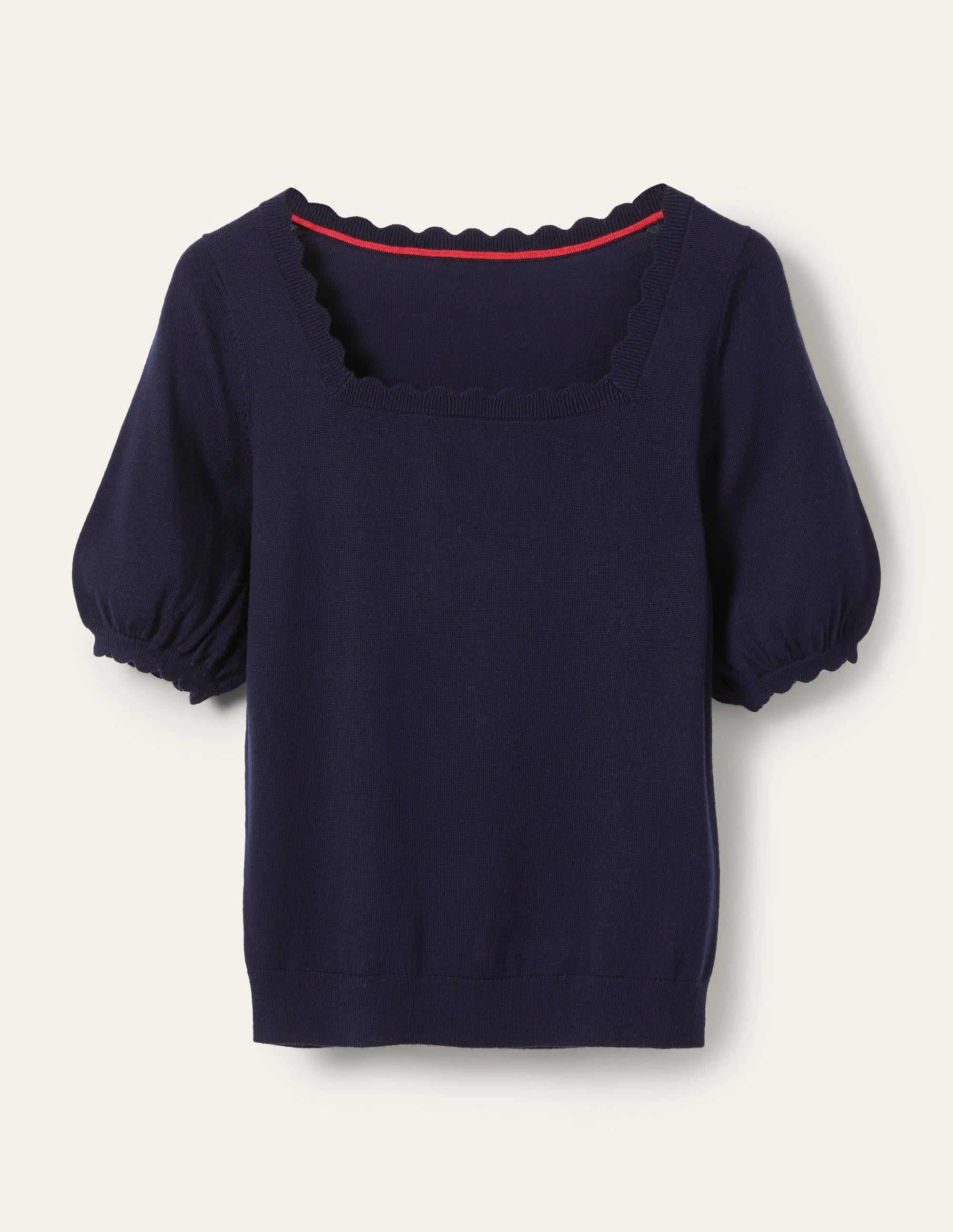 Merino Scallop Knitted Top-Navy - Image 5
