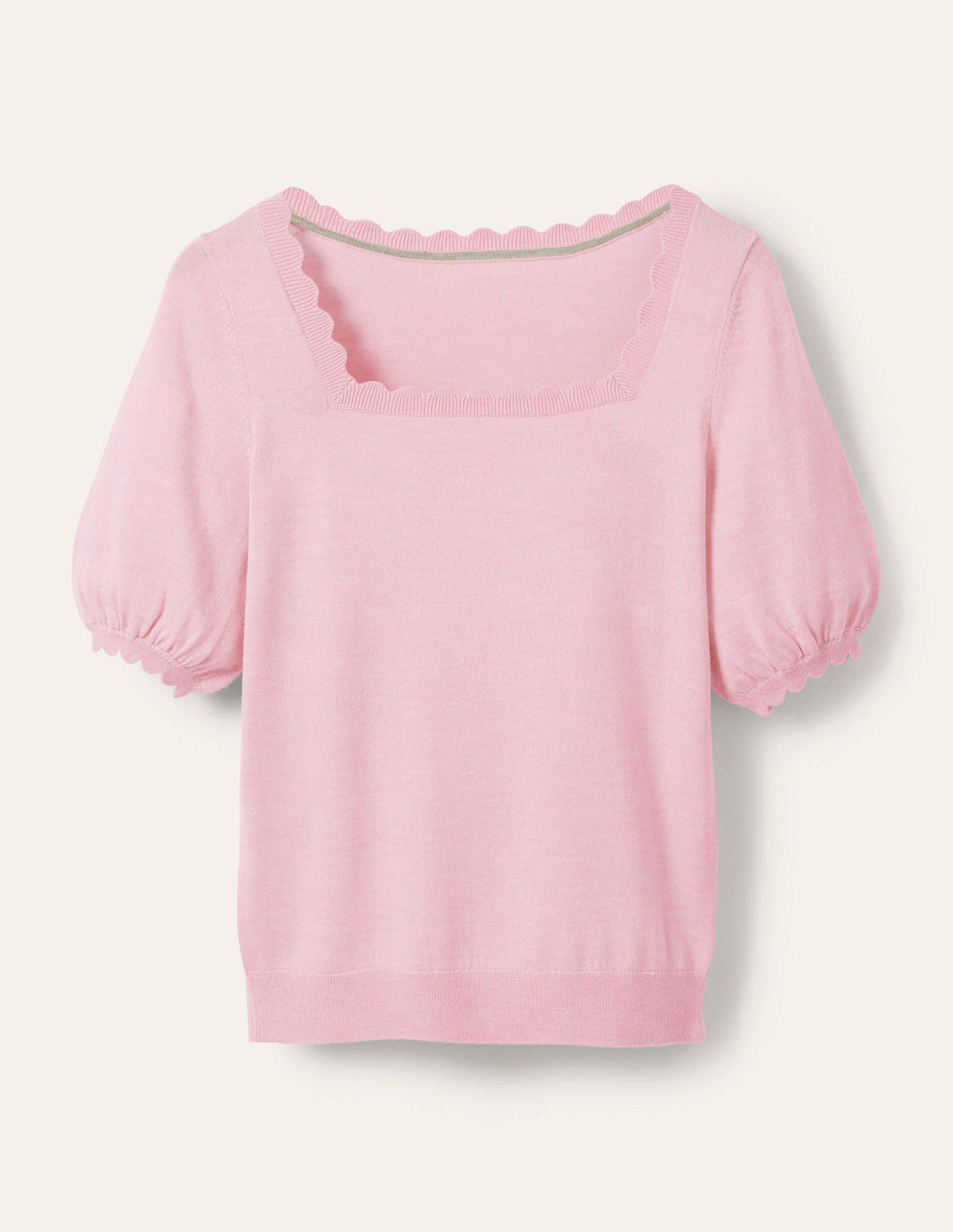 Merino Scallop Knitted Top-Coconut Ice - Image 5