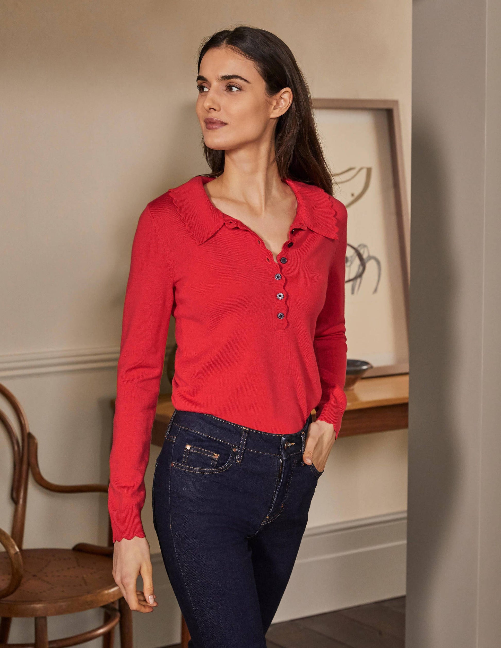 Merino Scallop Collar Jumper-Cherry Red-1