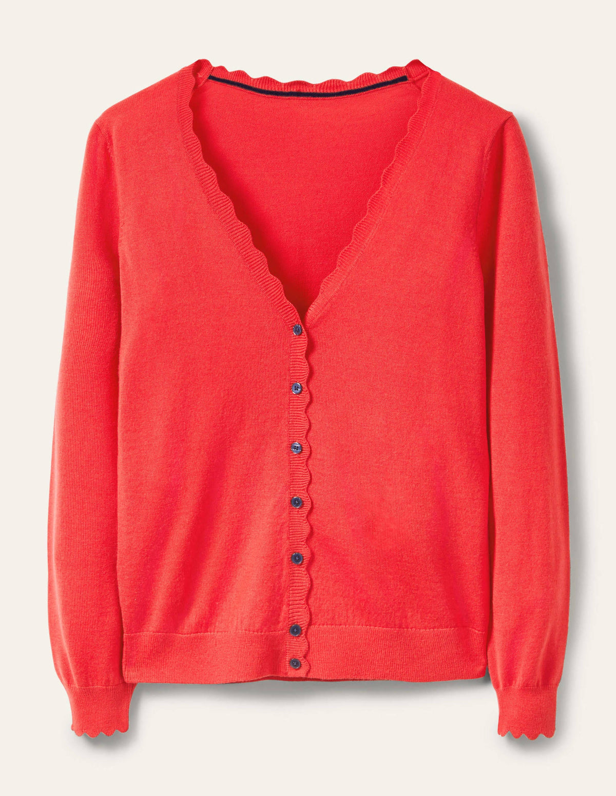 Merino Scallop Trim Cardigan-Cherry Red - Image 5