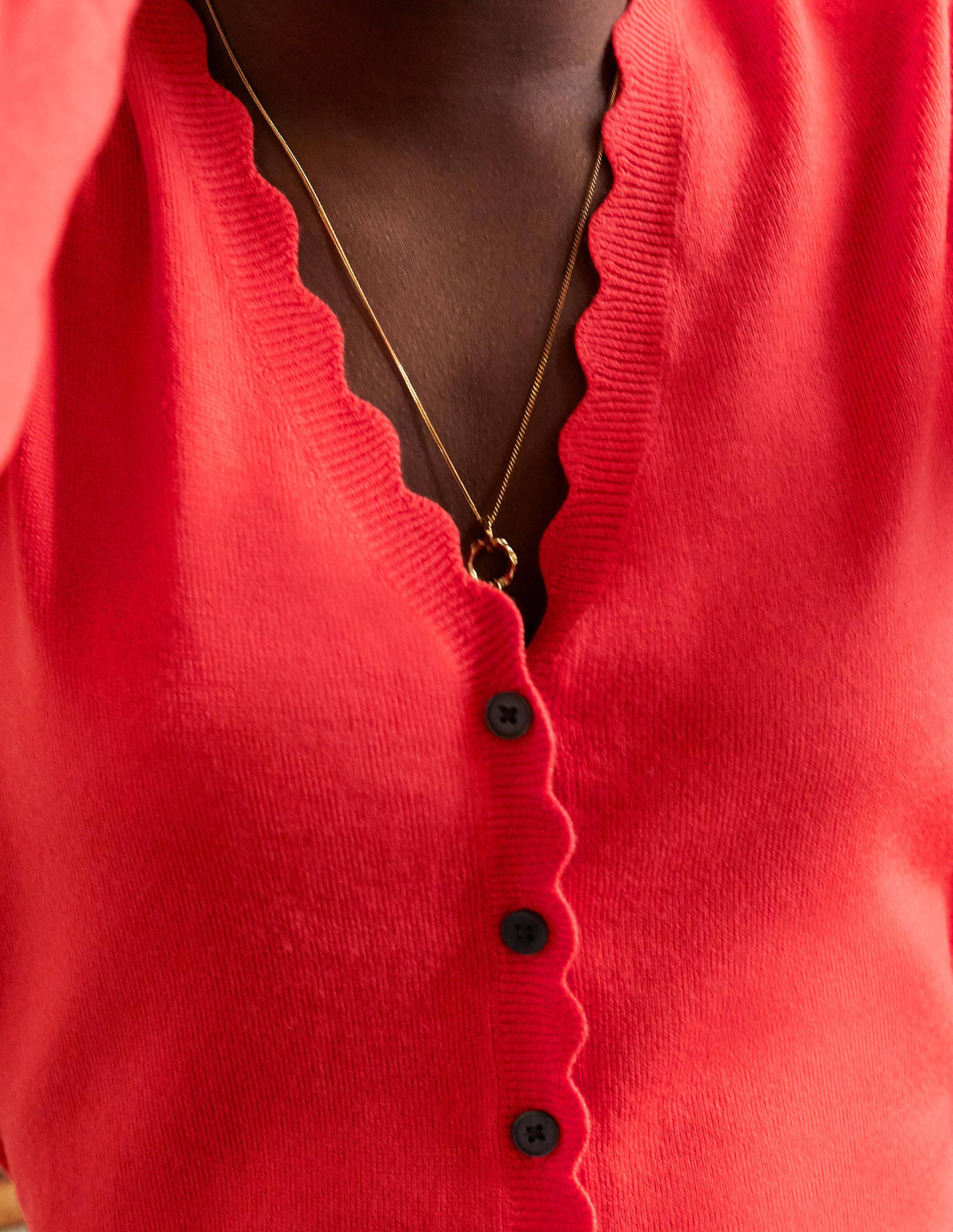 Merino Scallop Trim Cardigan-Cherry Red - Image 2
