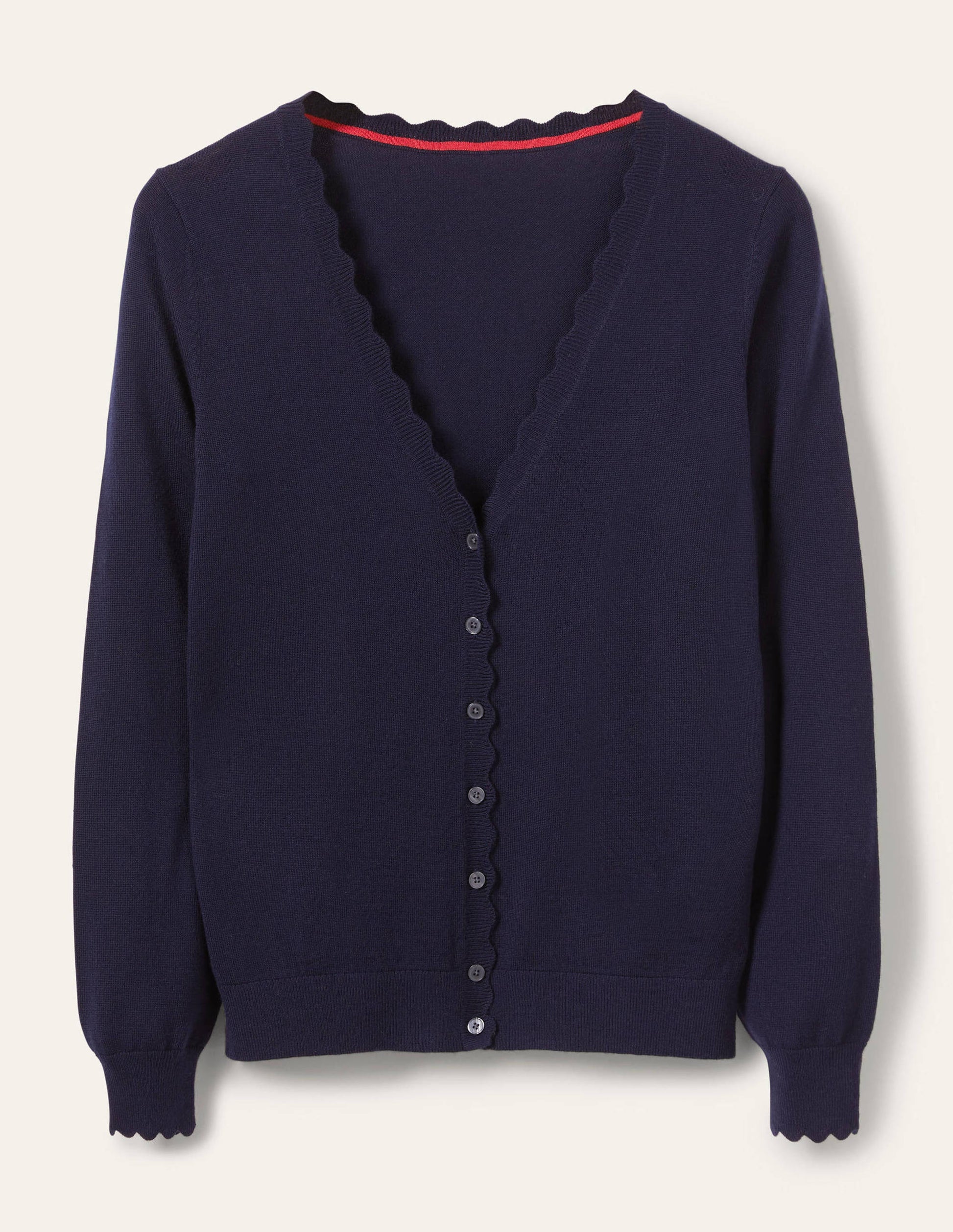 Merino Scallop Trim Cardigan-Navy-5
