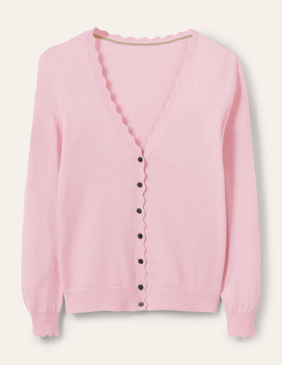 Merino Scallop Trim Cardigan-Coconut Ice - Image 6