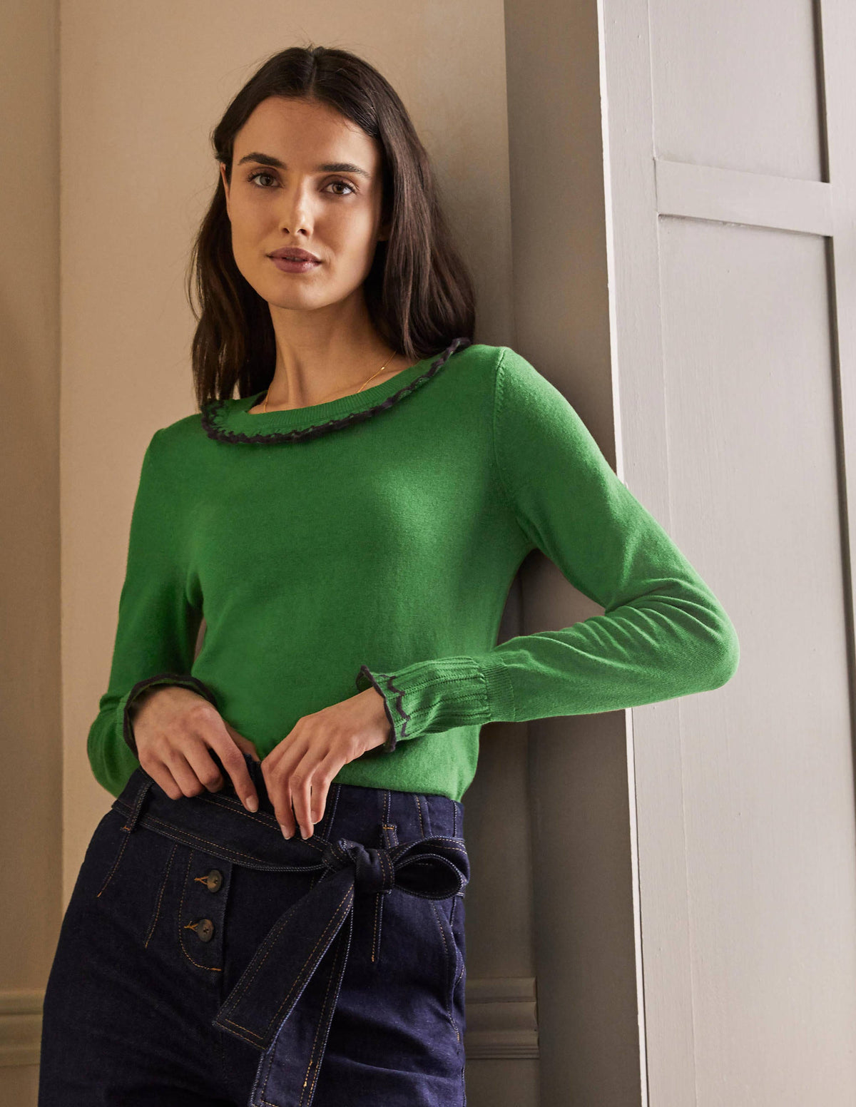 Aimee Pointelle Jumper-Conifer - Image 1