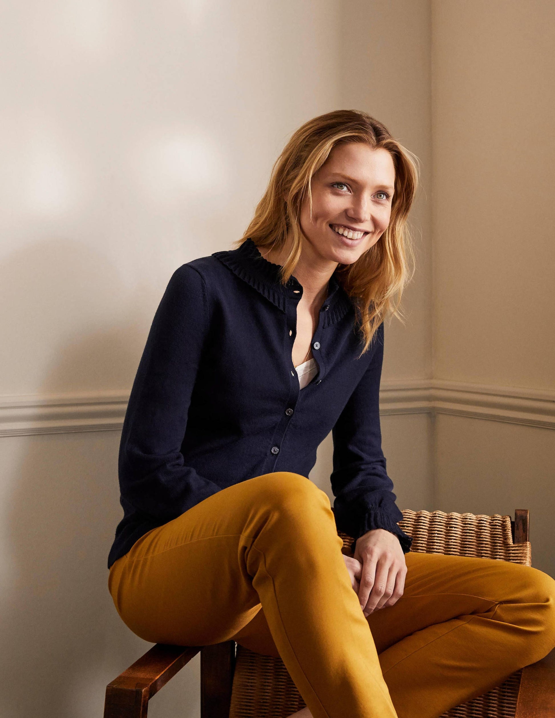 Frederica Pointelle Cardigan-Navy-1