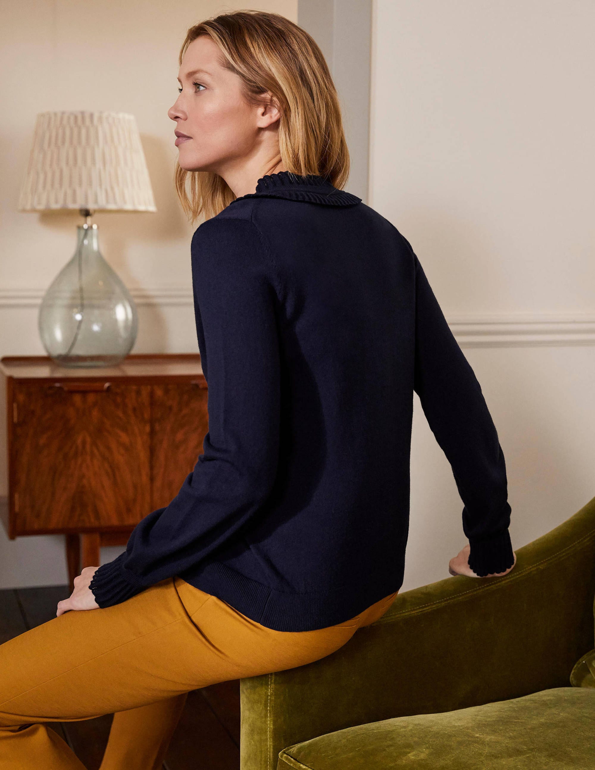 Frederica Pointelle Cardigan-Navy - Image 3