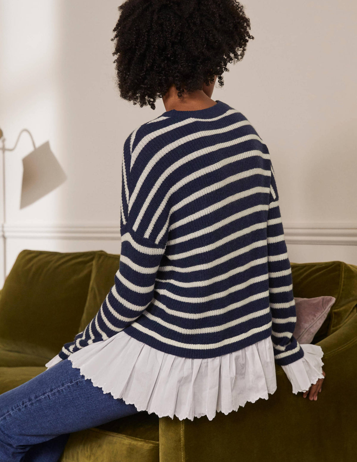 Catherine Woven Fluffy Jumper-Navy/Ivory Stripe-3