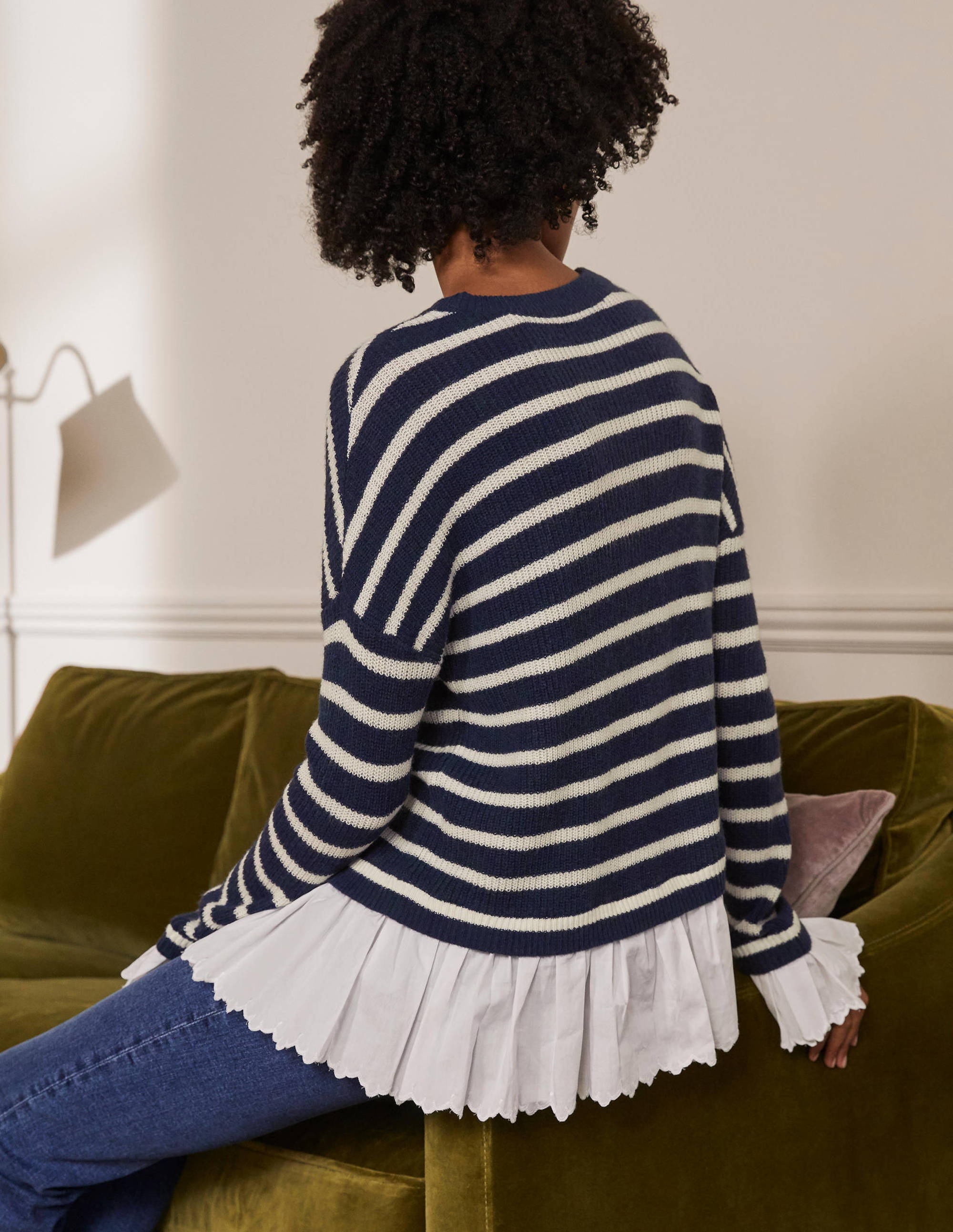 Catherine Woven Fluffy Jumper-Navy/Ivory Stripe - Image 3