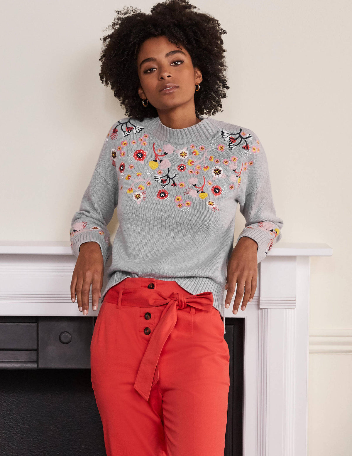 Embroidered Relaxed Jumper-Silver Melange-1