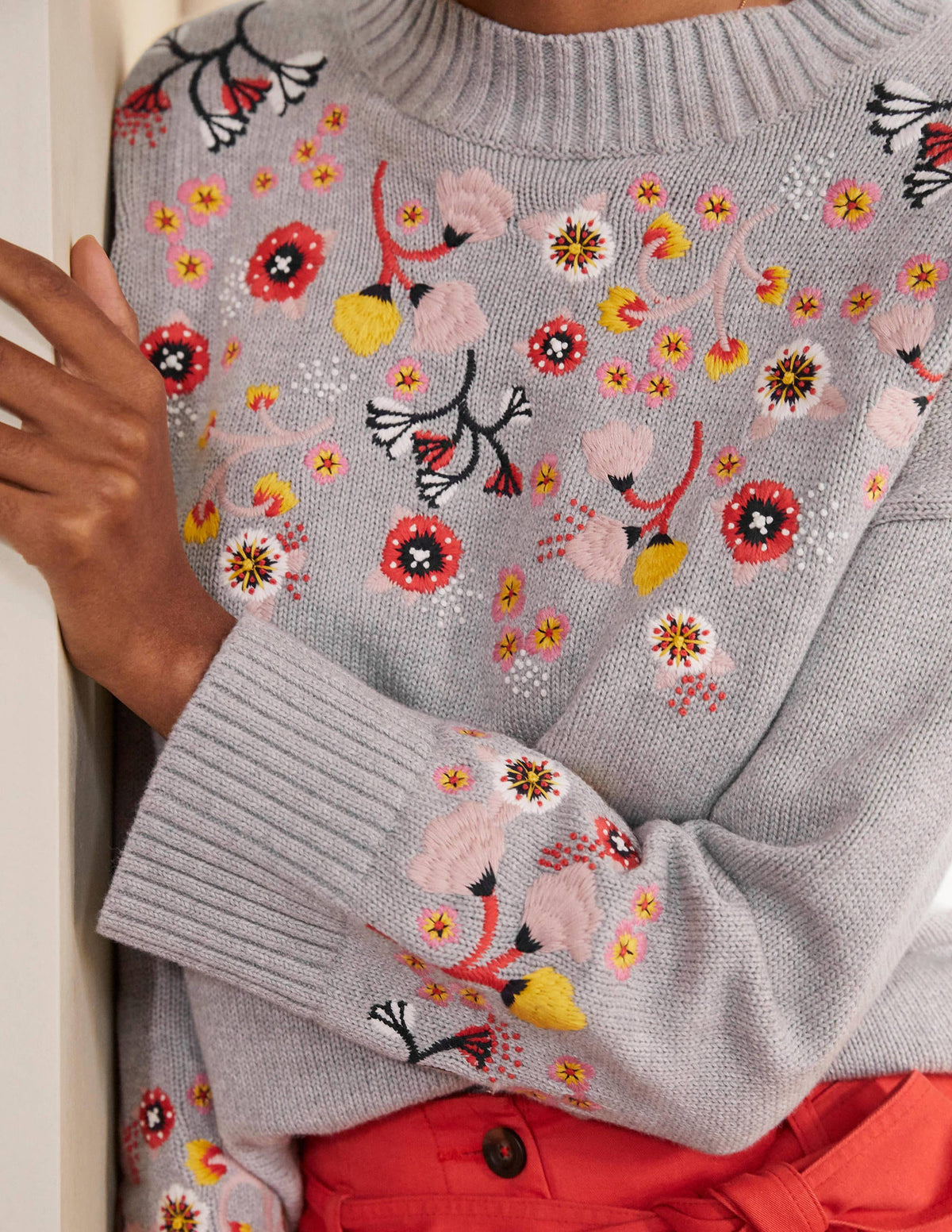 Embroidered Relaxed Jumper-Silver Melange - Image 2