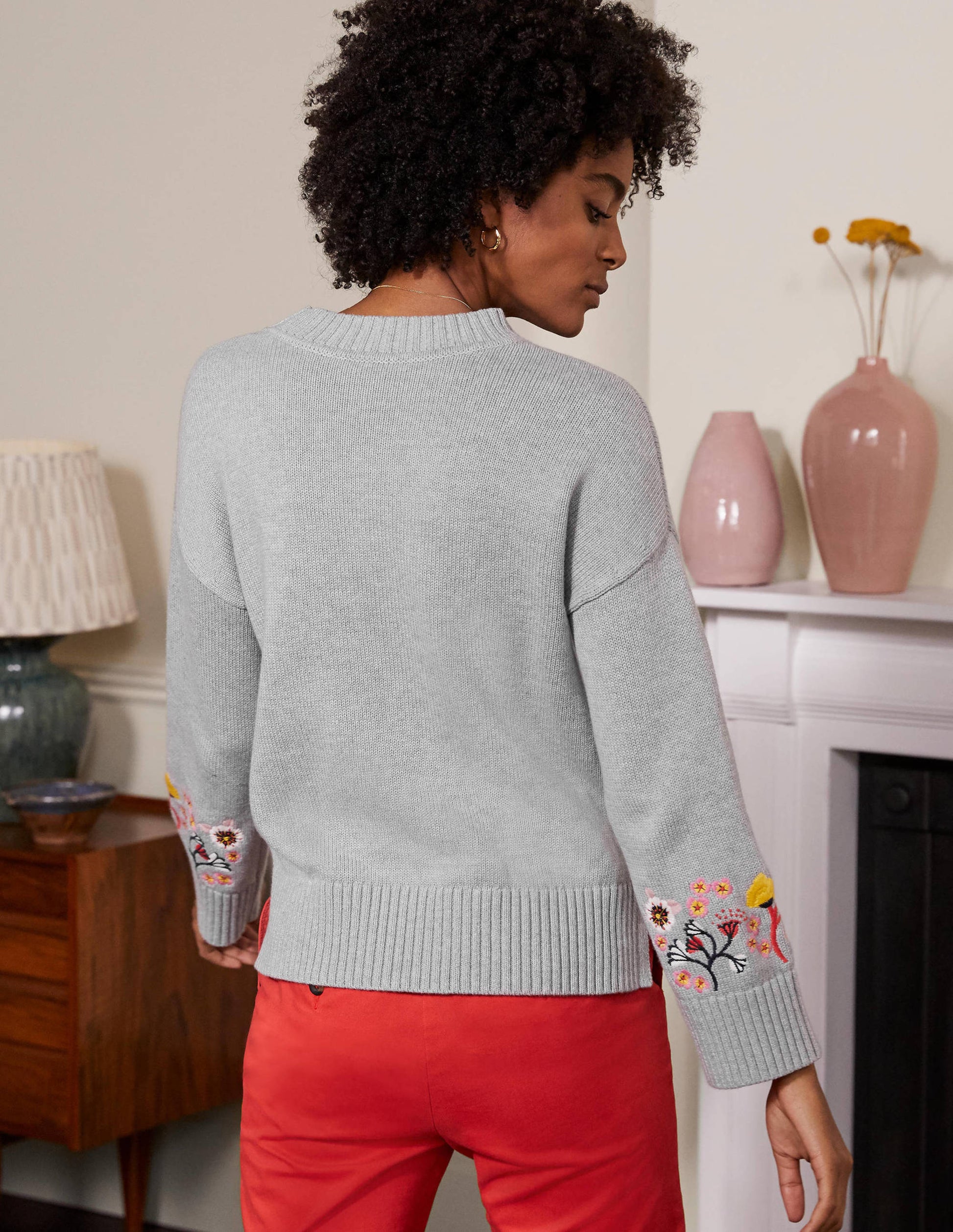 Embroidered Relaxed Jumper-Silver Melange-3