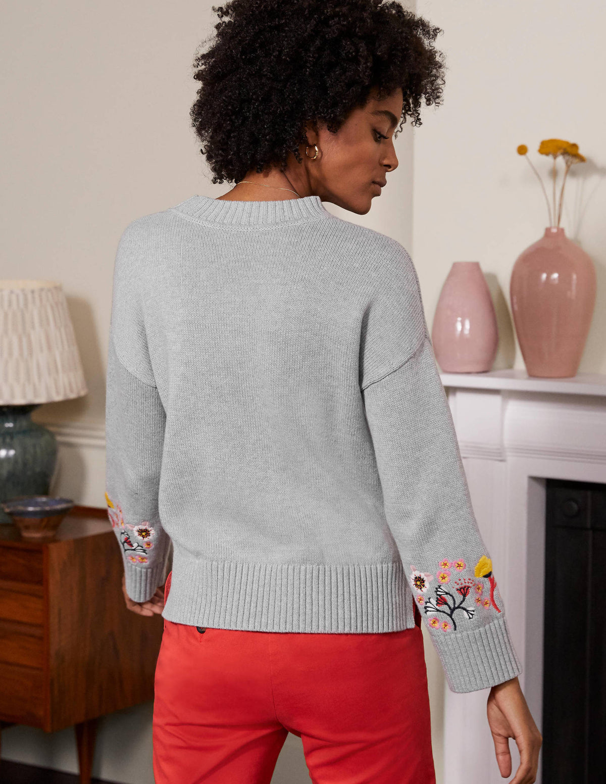Embroidered Relaxed Jumper-Silver Melange - Image 3