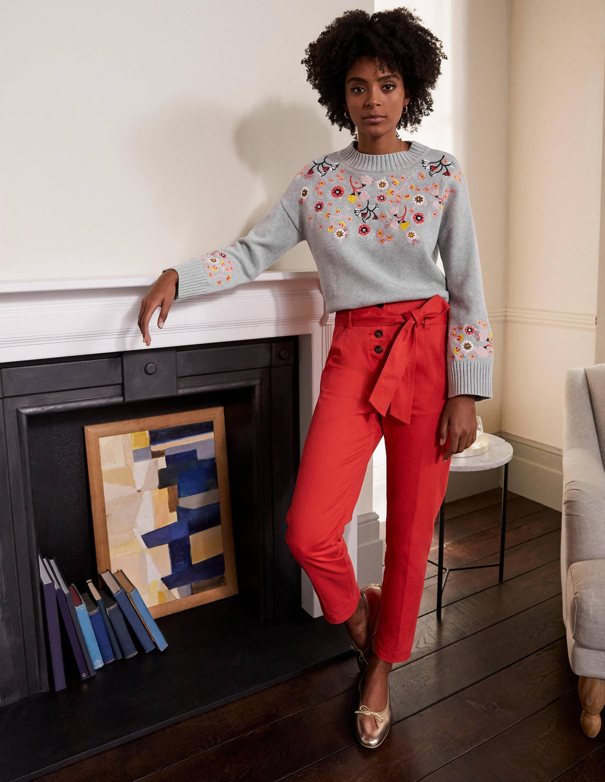 Embroidered Relaxed Jumper-Silver Melange-4