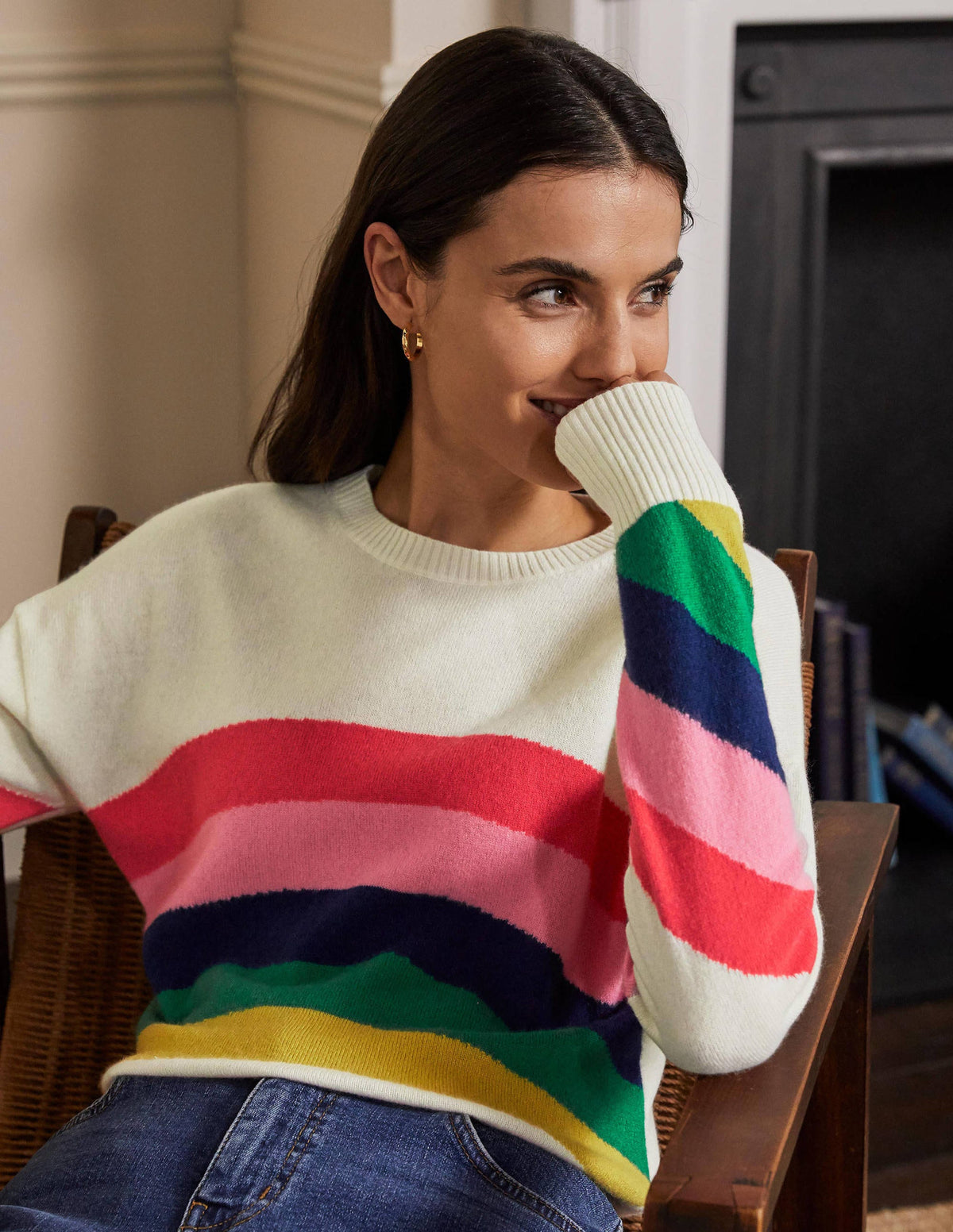 Margot Cashmere Jumper-Ivory/Rainbow Stripe-1