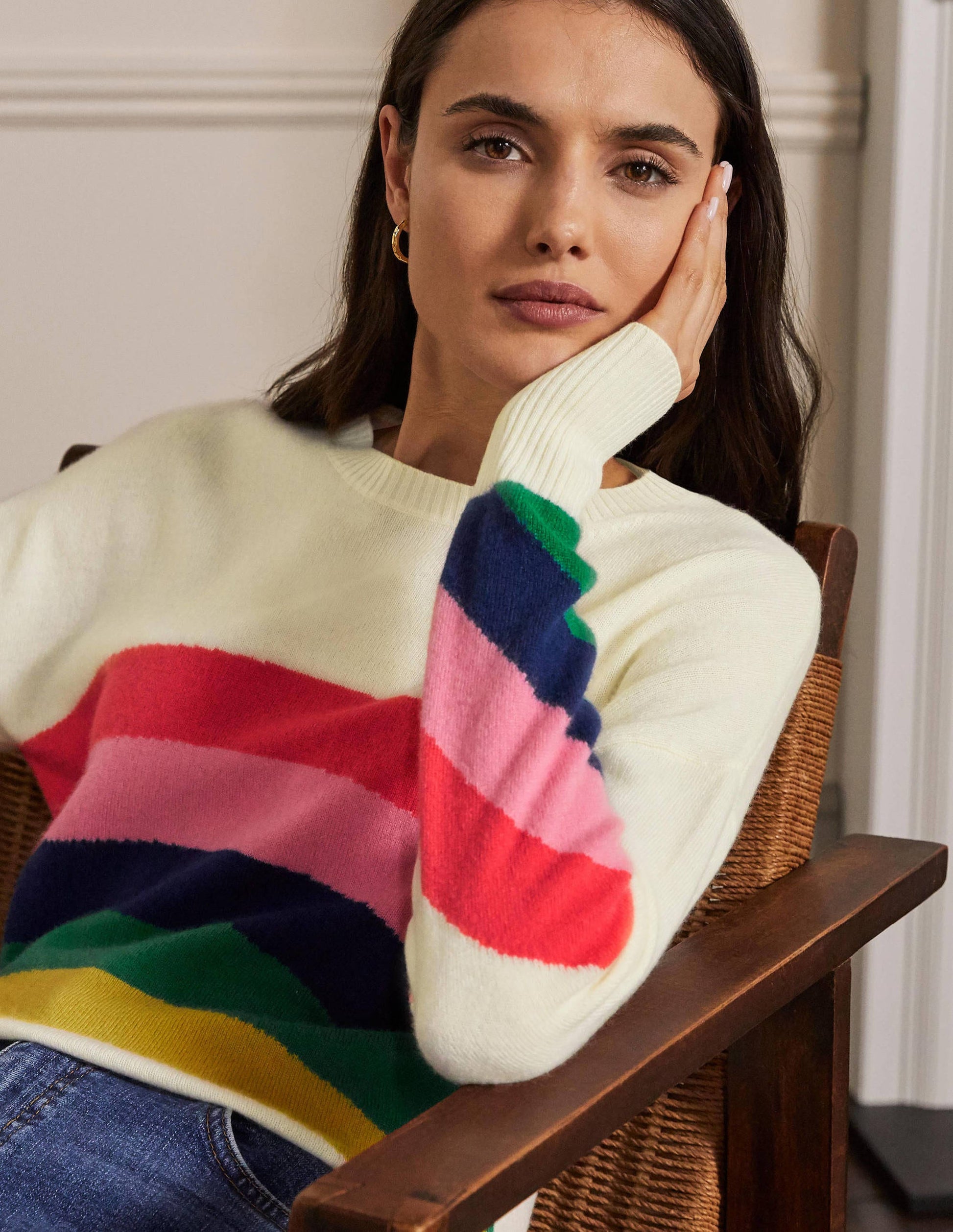Margot Cashmere Jumper-Ivory/Rainbow Stripe-2