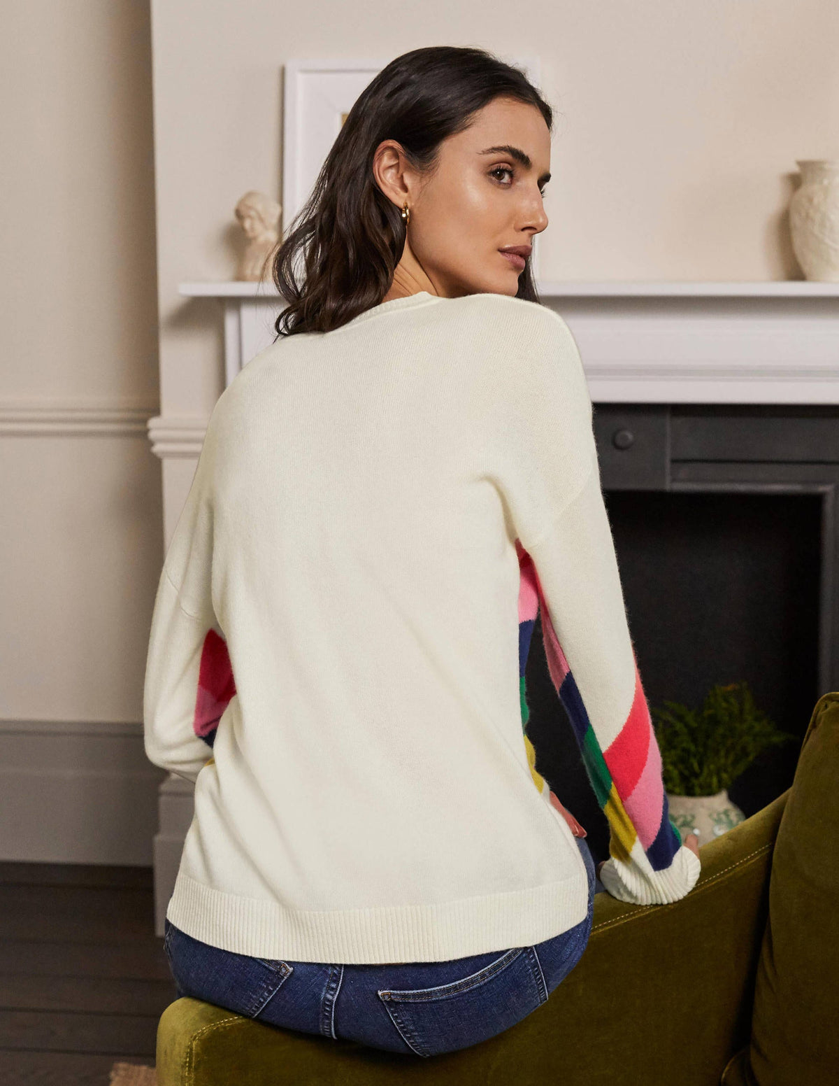 Margot Cashmere Jumper-Ivory/Rainbow Stripe - Image 3