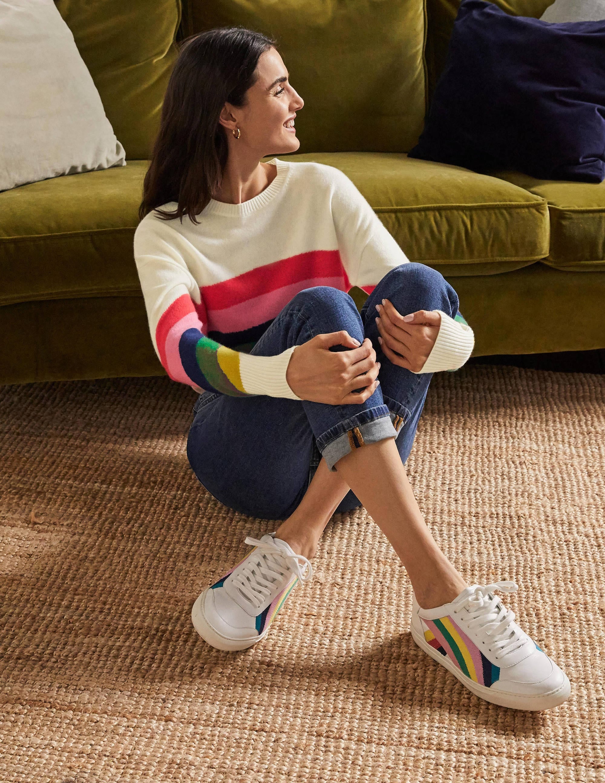 Margot Cashmere Jumper-Ivory/Rainbow Stripe - Image 4
