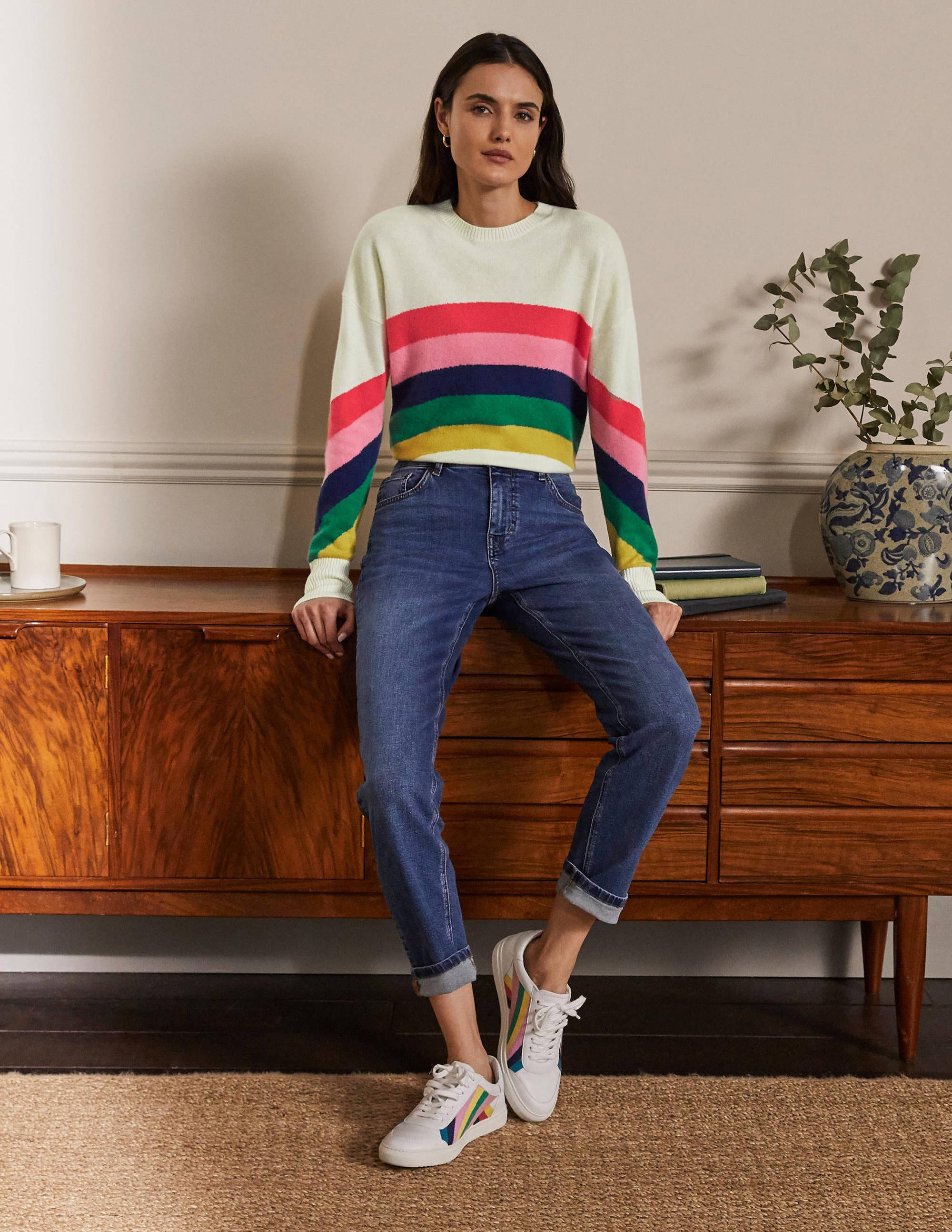 Margot Cashmere Jumper-Ivory/Rainbow Stripe - Image 5