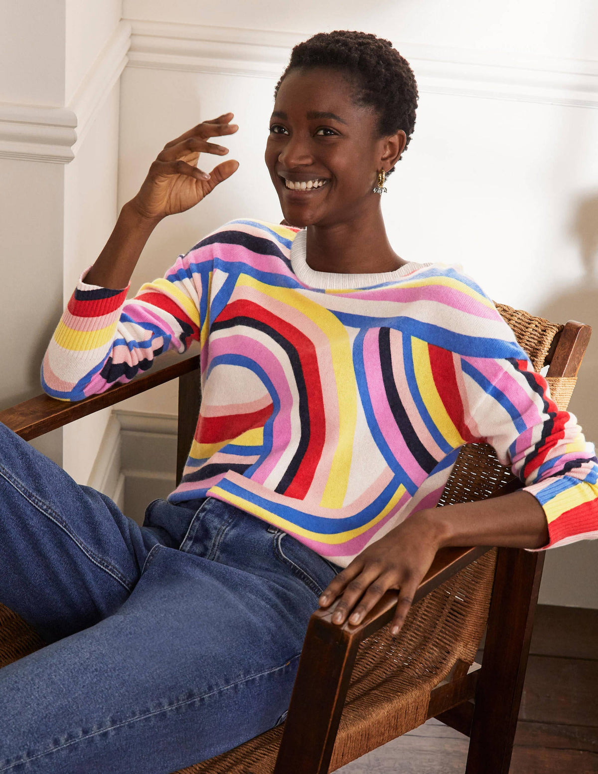 Margot Cashmere Jumper-Abstract Rainbow Stripe - Image 1