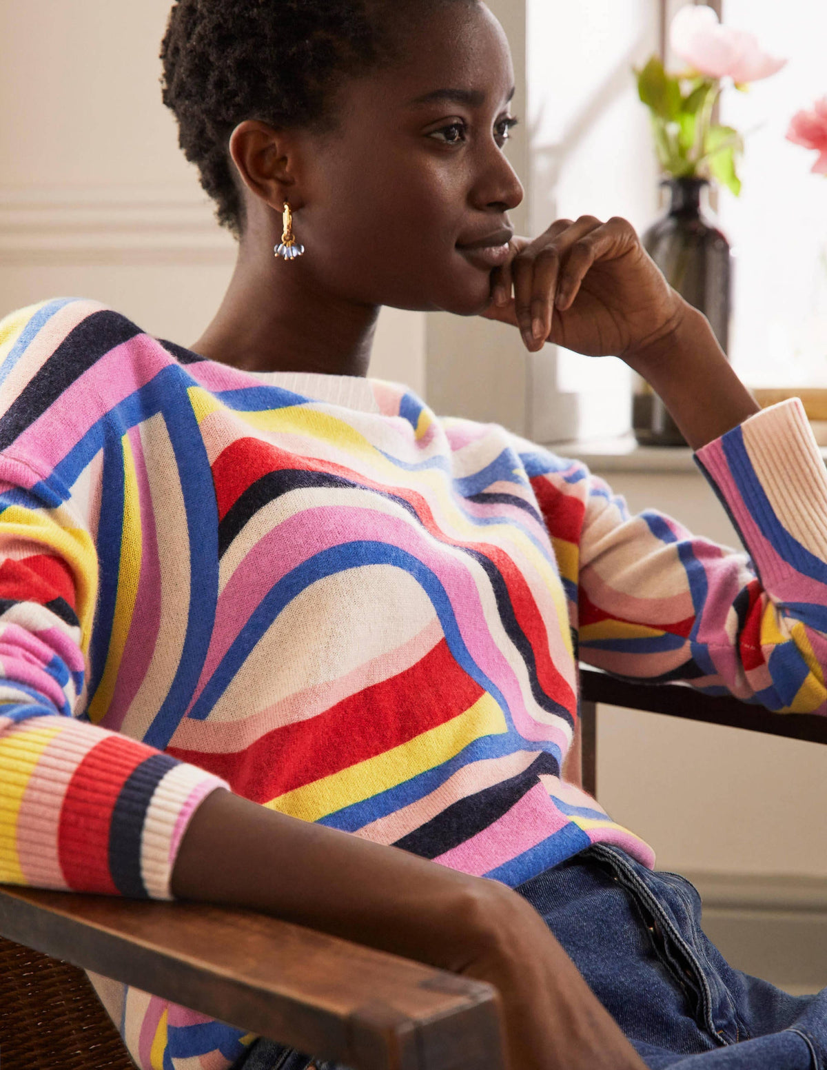 Margot Cashmere Jumper-Abstract Rainbow Stripe - Image 2
