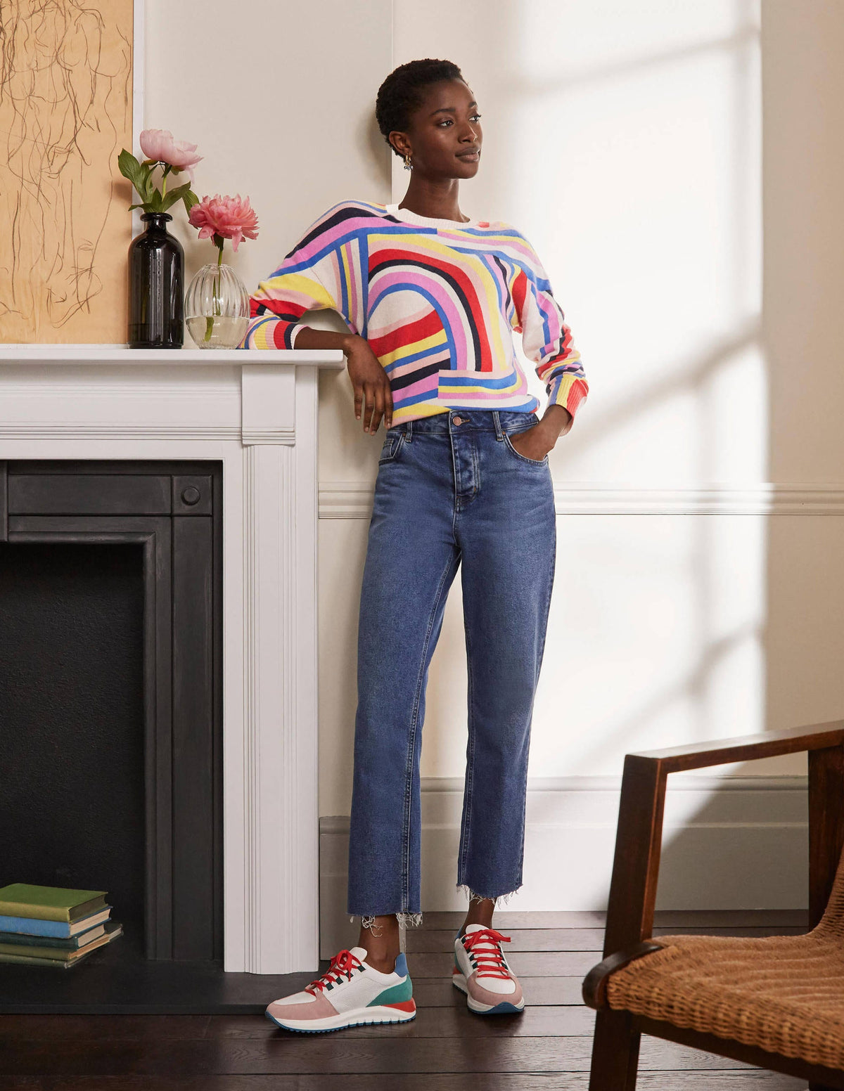 Margot Cashmere Jumper-Abstract Rainbow Stripe-4